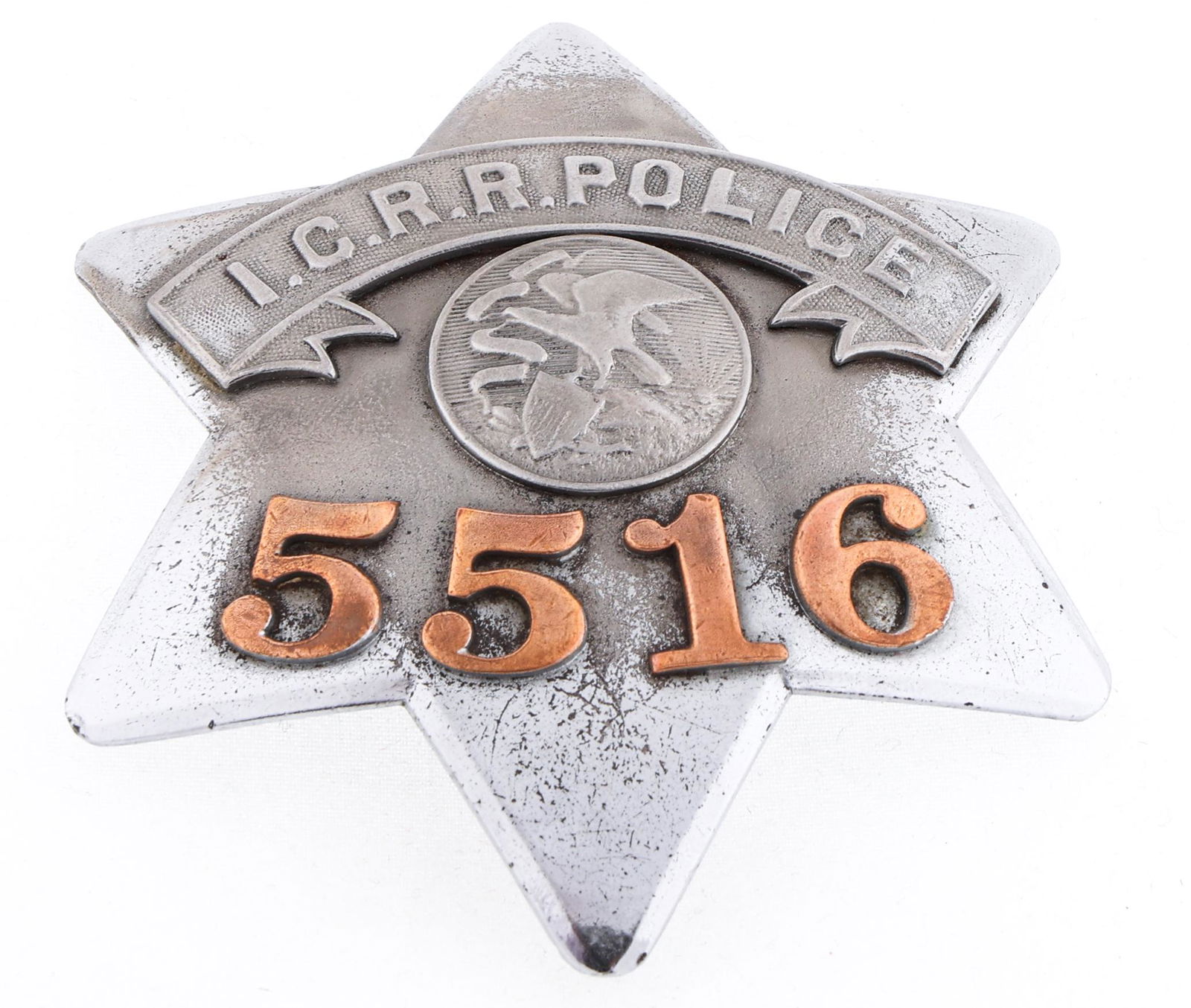 ILLINOIS CENTRAL RAILROAD POLICE PIE PLATE BADGE (1 of 2)