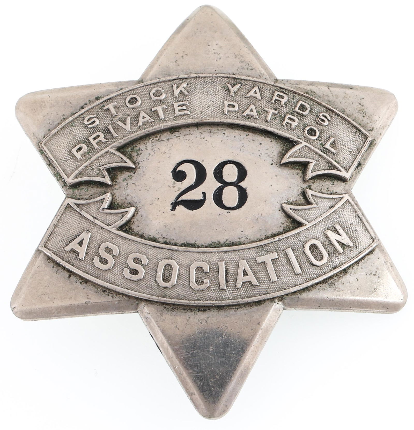 STOCK YARDS PRIVATE PATROL ASSOCIATION BADGE NO. 28 (1 of 2)