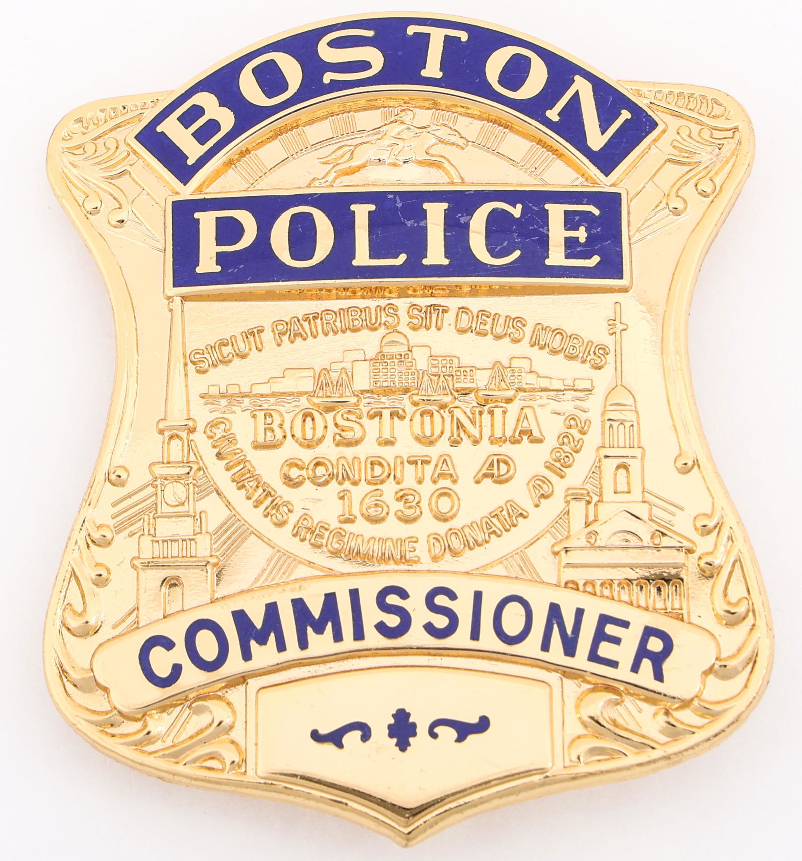 BOSTON POLICE COMMISSIONER BADGE: BOSTON POLICE COMMISSIONER BADGE Obsolete Boston Police Commissioner badge. Marked Doughboy mfd by GA-REL on reverse. Measurements: 2.5 x 3"