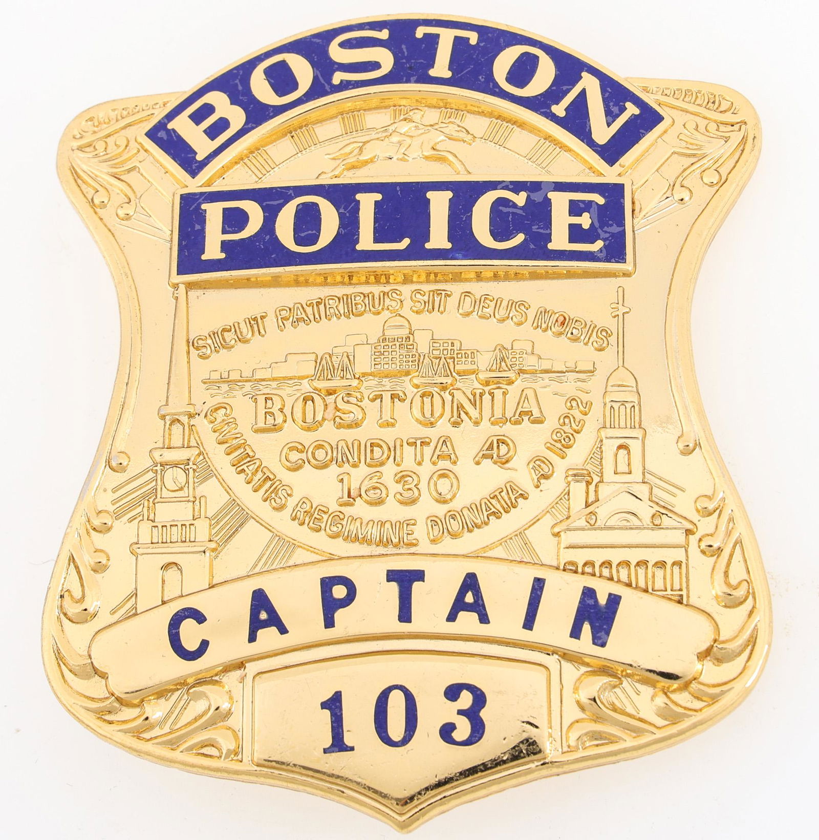 BOSTON MASSACHUSETTS POLICE CAPTAIN BADGE NO. 103 (1 of 2)