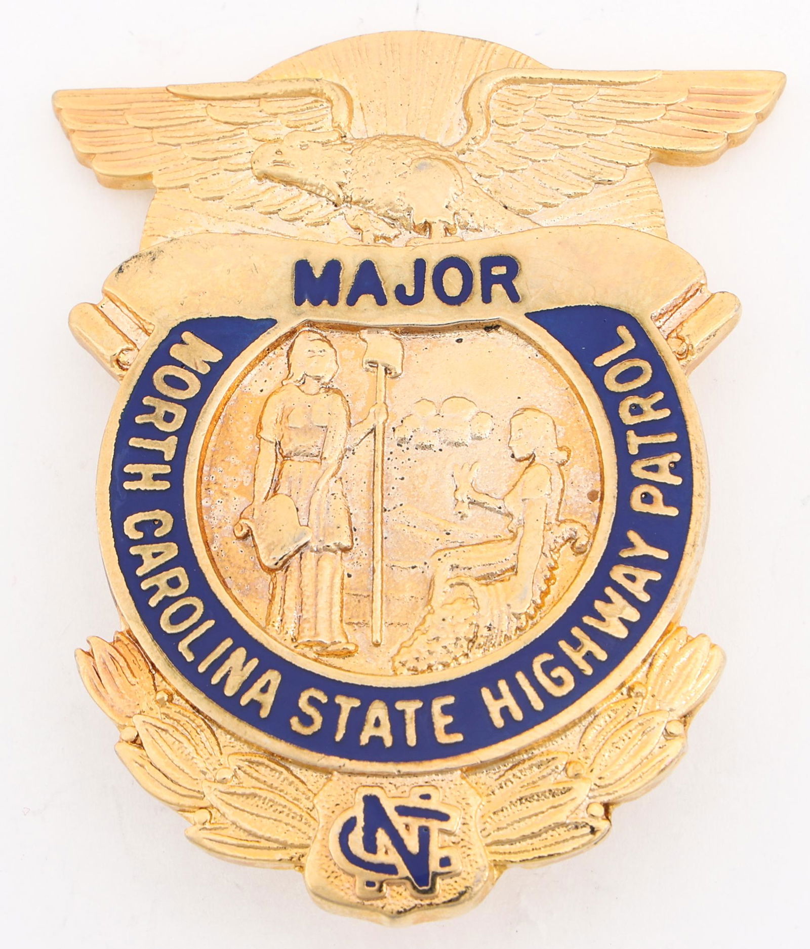 NORTH CAROLINA STATE HIGHWAY PATROL MAJOR BADGE: NORTH CAROLINA STATE HIGHWAY PATROL MAJOR BADGE Obsolete North Carolina Highway Patrol Major badge. Marked Blackinton on reverse. Measurements: 1.75 x 2.25"