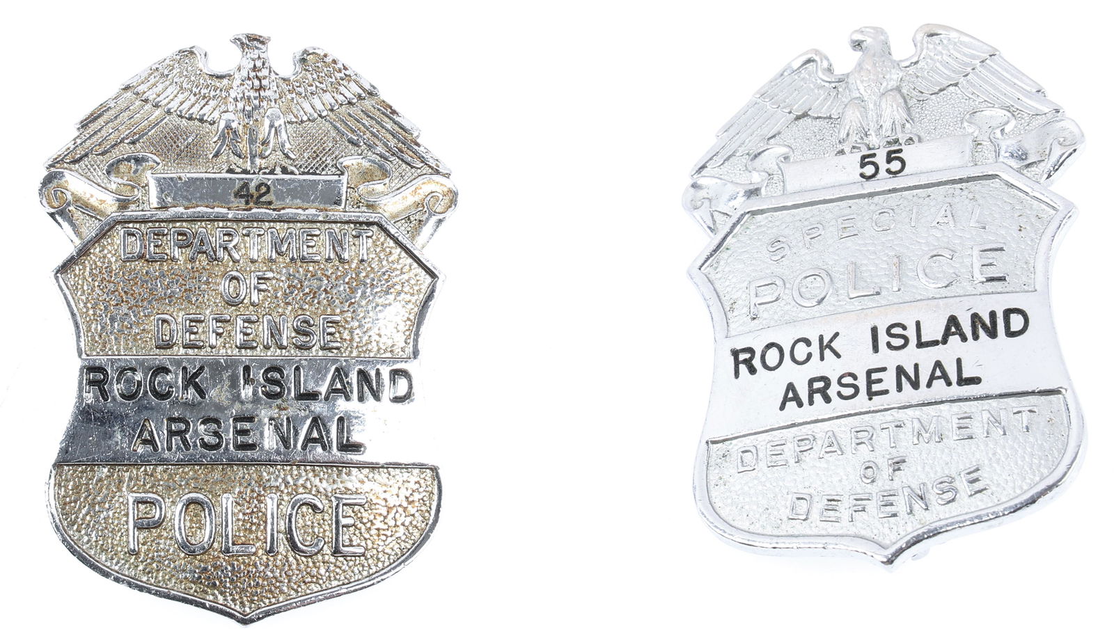 D.O.D. ROCK ISLAND ARSENAL POLICE BADGES LOT OF TWO (1 of 2)