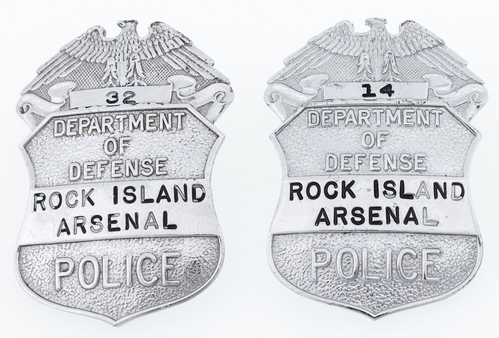D.O.D. ROCK ISLAND ARSENAL POLICE BADGES LOT OF TWO (1 of 2)