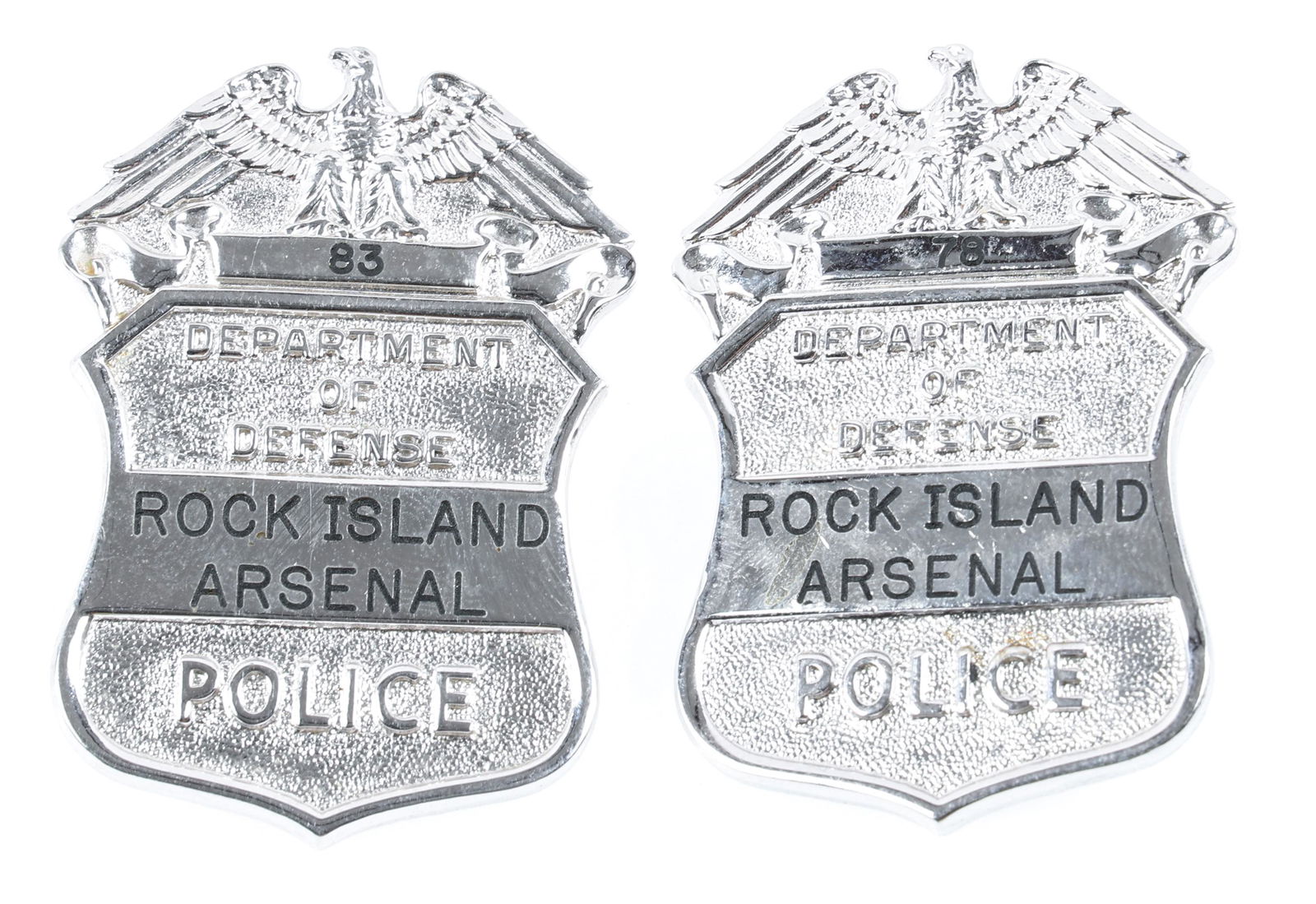 D.O.D. ROCK ISLAND ARSENAL POLICE BADGES LOT OF TWO (1 of 2)