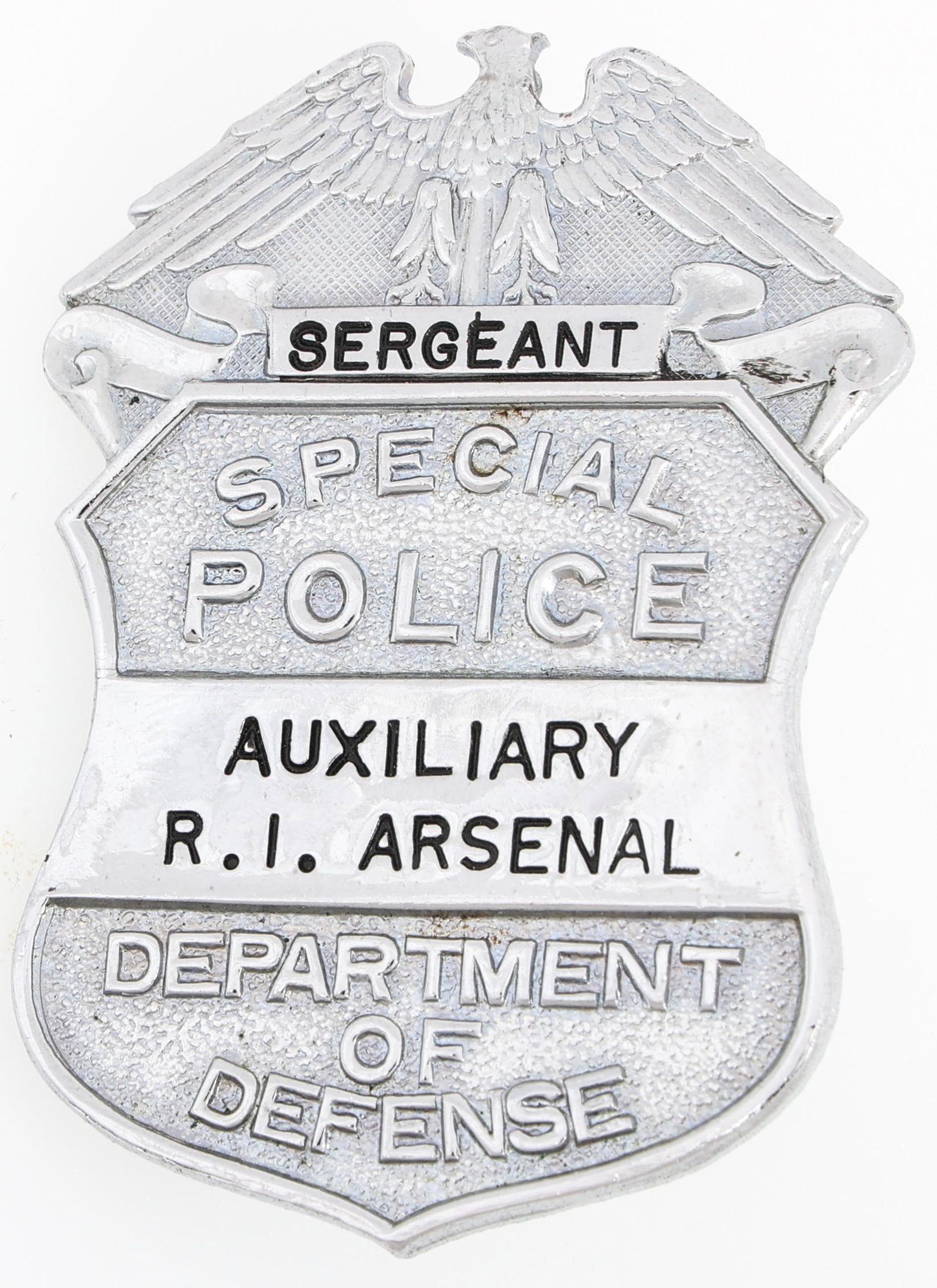 D.O.D. AUX. R.I. ARSENAL SPECIAL POLICE SERGEANT BADGE (1 of 2)