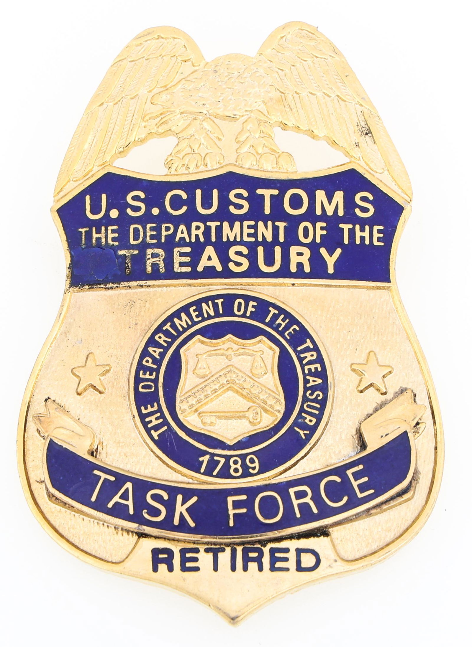 U.S. CUSTOMS TREASURY RETIRED TASK FORCE BADGE (1 of 2)