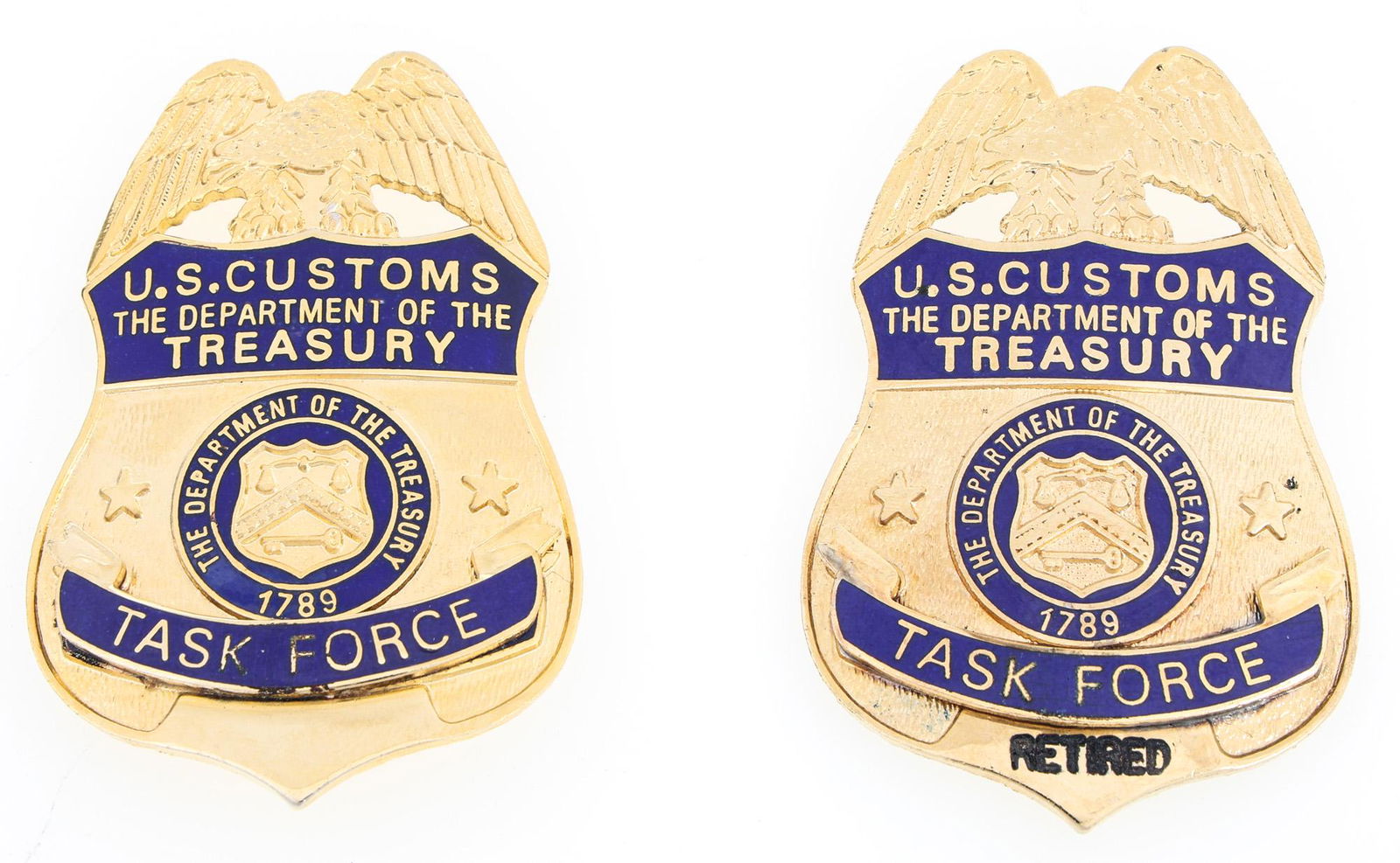 U.S. CUSTOMS TREASURY TASK FORCE BADGES LOT OF TWO (1 of 2)