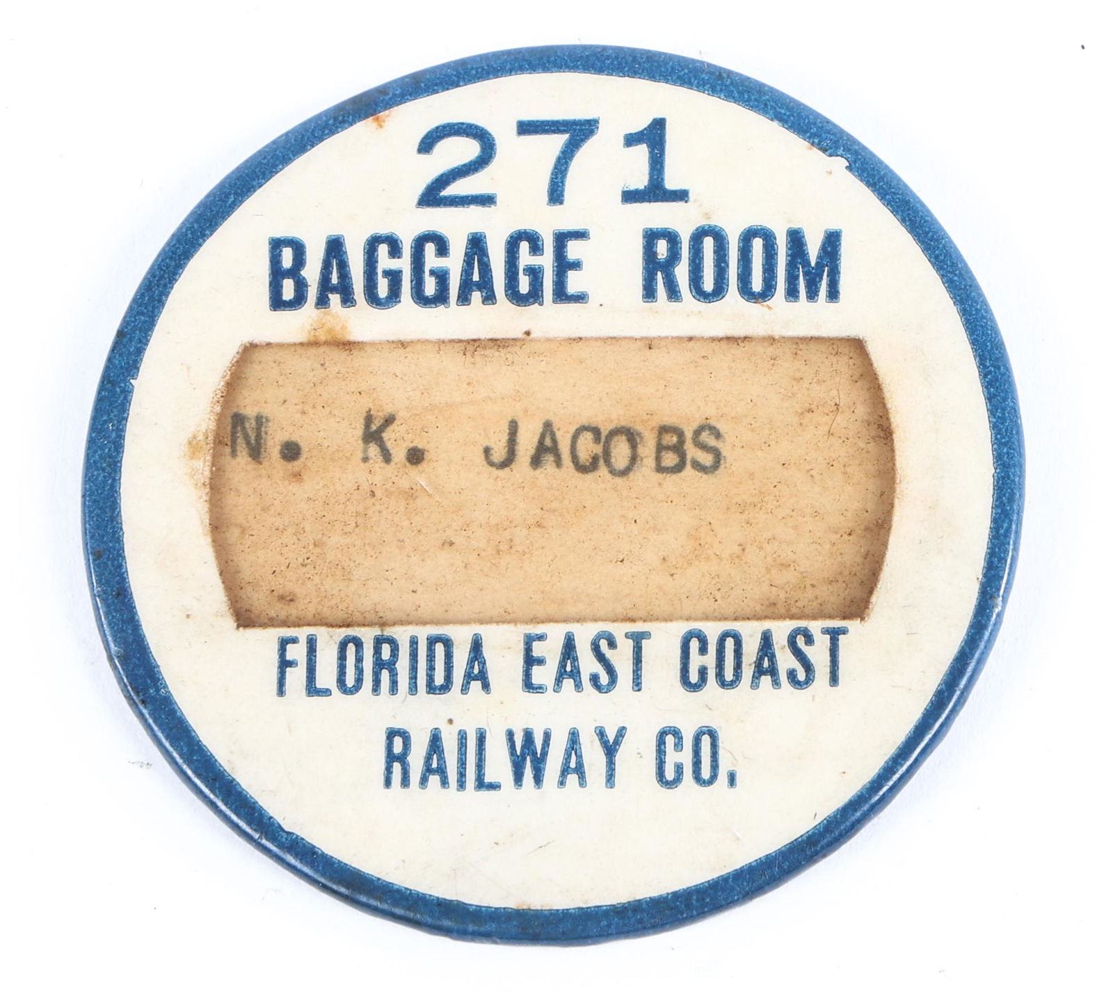 FLORIDA EAST COAST RAILWAY CO. BAGGAGE ROOM BADGE (1 of 2)