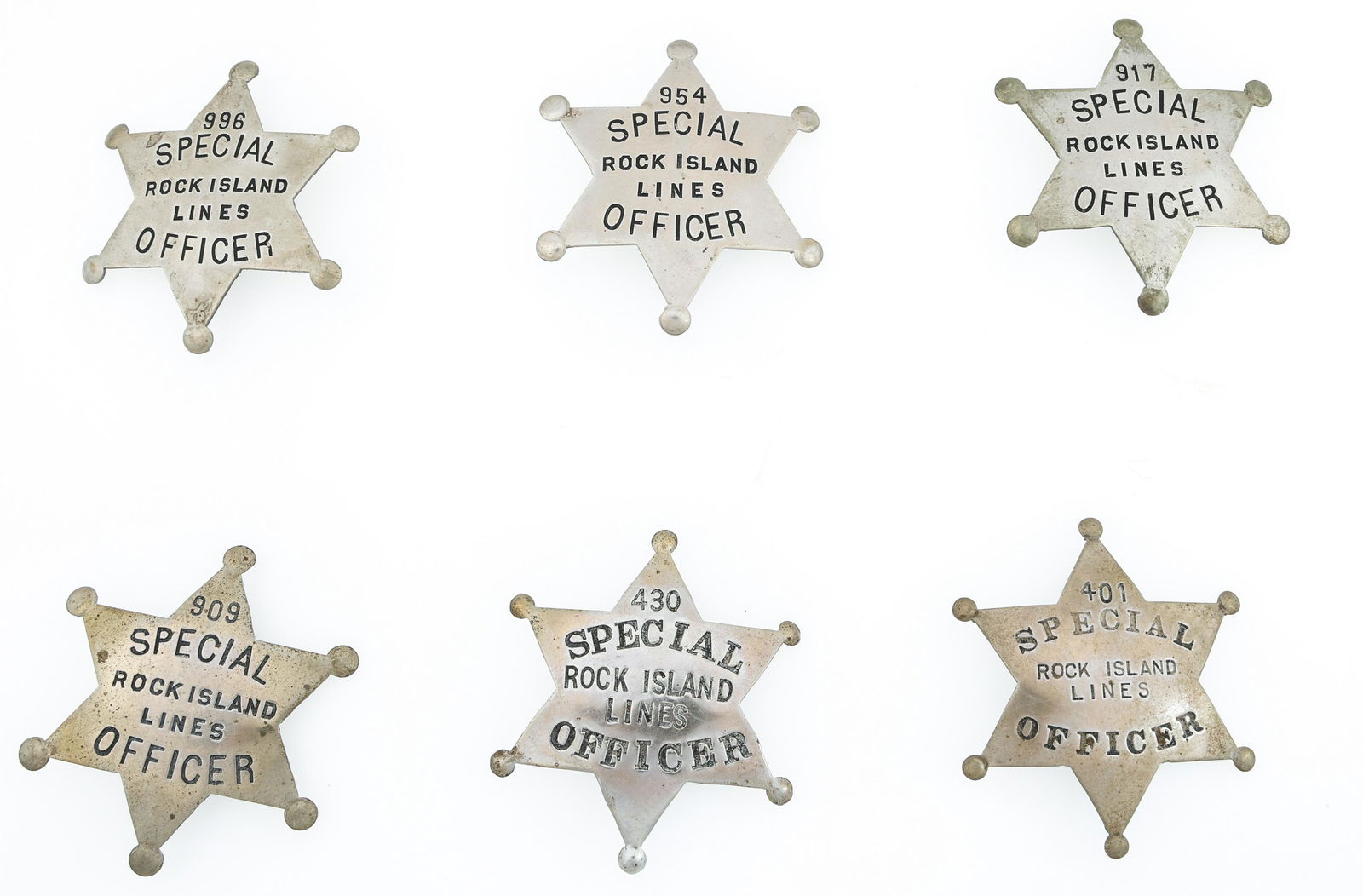ROCK ISLAND LINES SPECIAL OFFICER BADGES - LOT OF 6 (1 of 2)