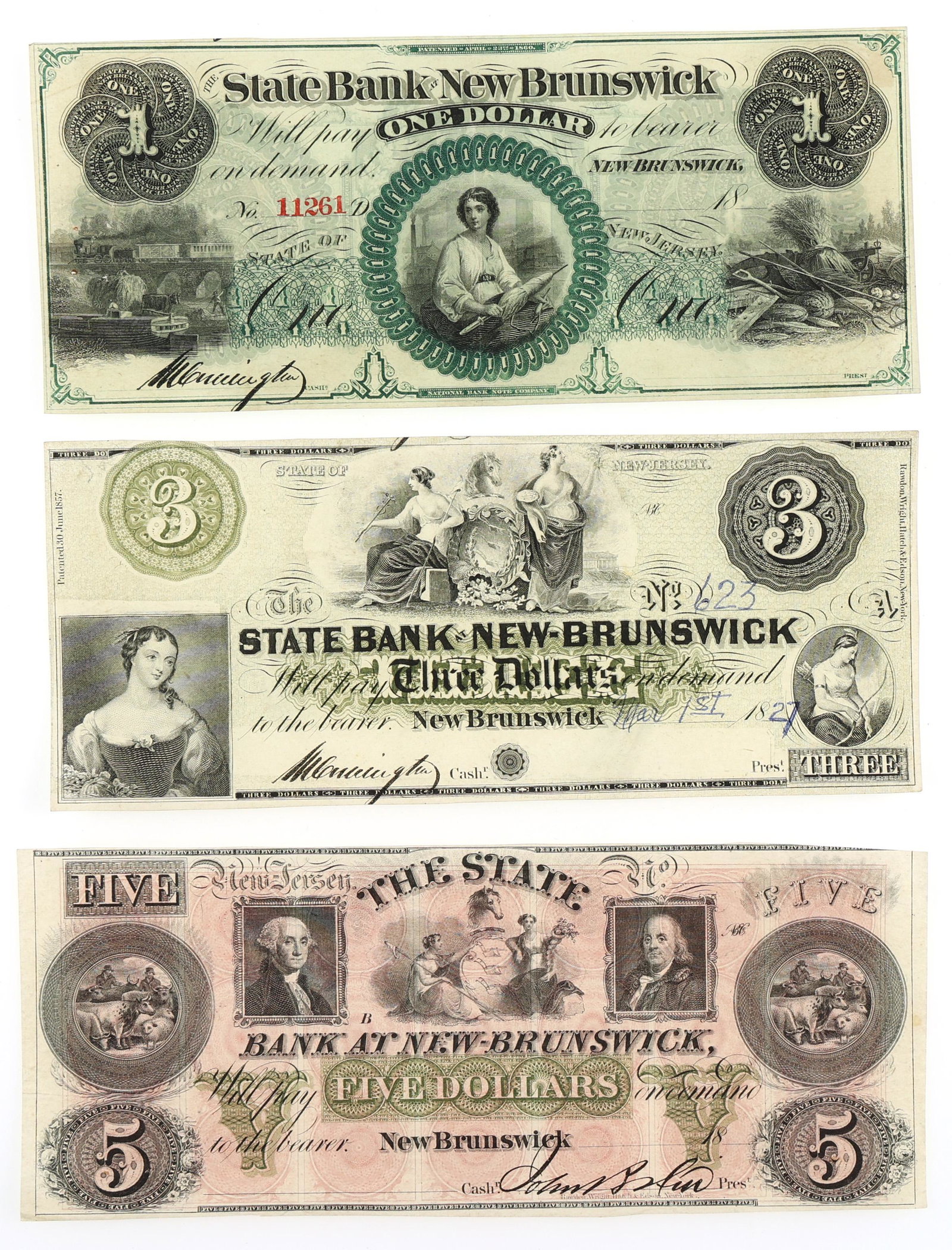 $1 $3 $5 NEW JERSEY STATE BANK AT NEW-BRUNSWICK NOTES (1 of 7)