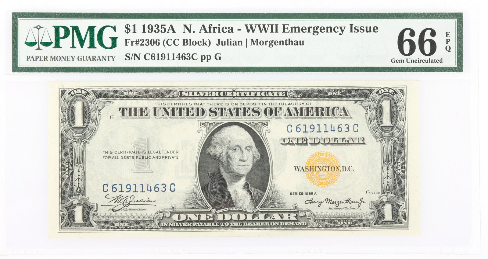 1935A $1 N AFRICA WWII EMERGENCY ISSUE NOTE Fr.2306 PMG (1 of 2)