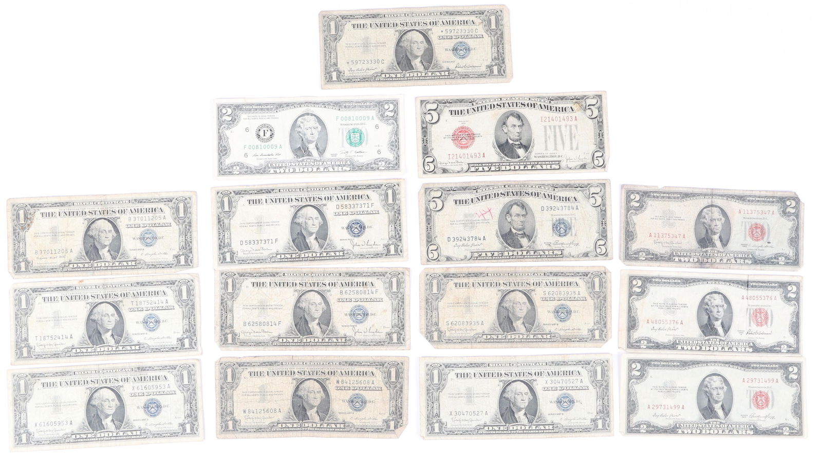US CURRENCY $1, $2 & $5 - RED SEAL, SILVER CERTIFICATES (1 of 5)