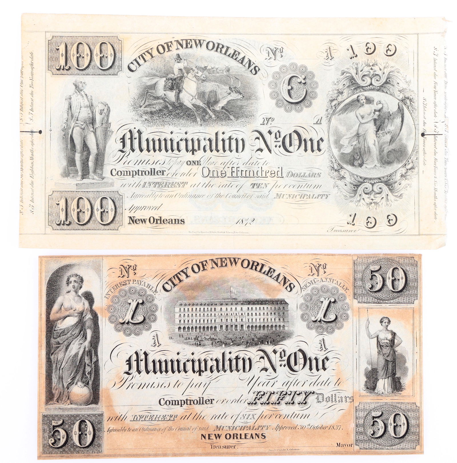 $50 $100 CITY OF NEW ORLEANS MUNICIPALITY NO. ONE BONDS (1 of 6)