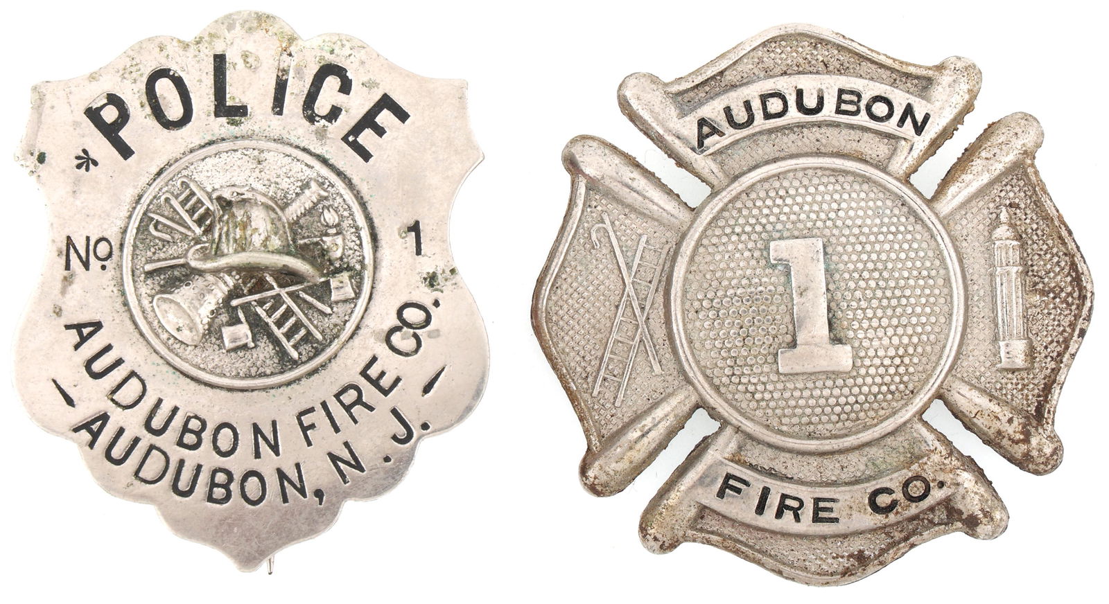 AUDUBON NEW JERSEY FIRE COMPANY NO. 1 BADGES LOT OF TWO (1 of 2)