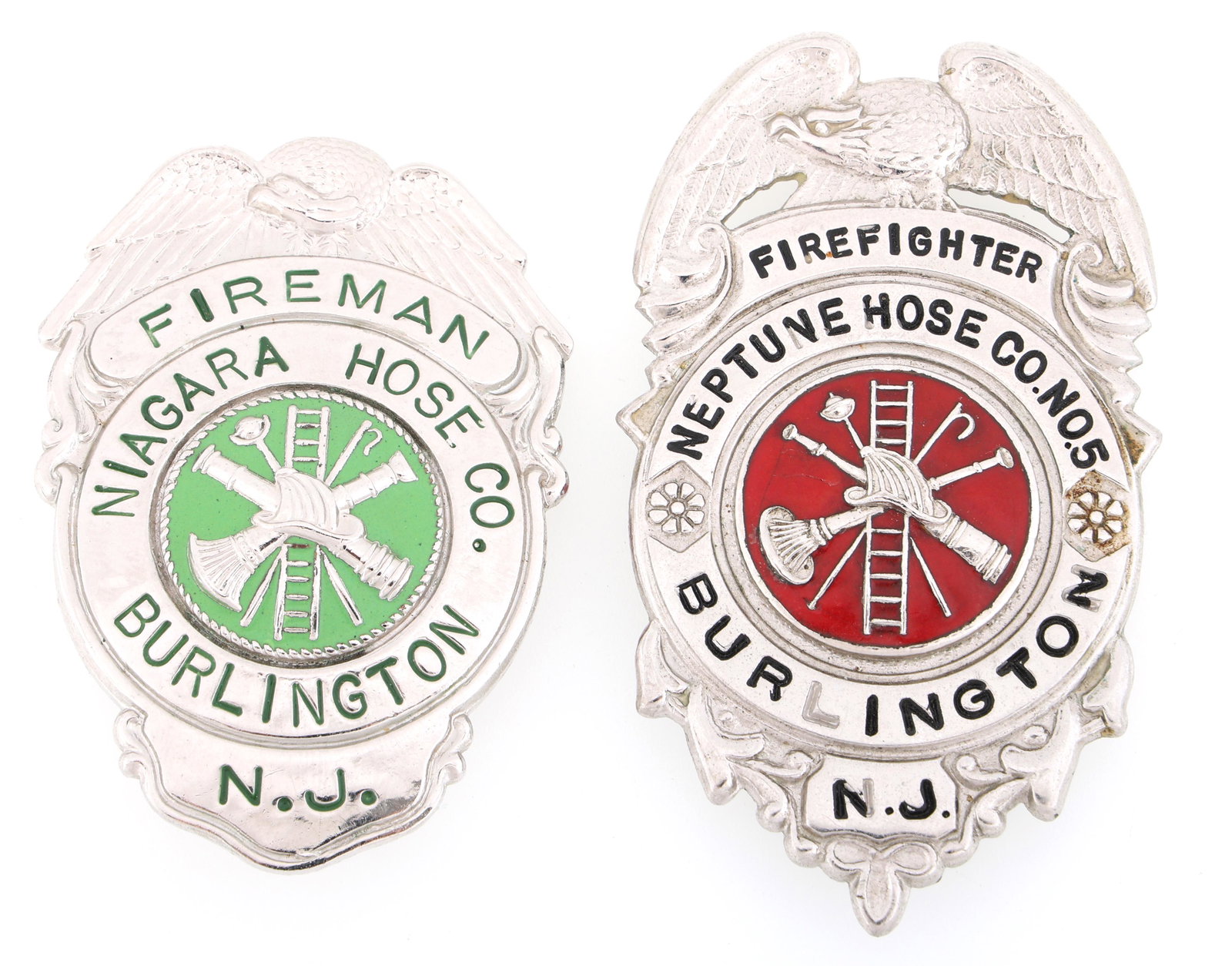 BURLINGTON NEW JERSEY FIRE BADGES LOT OF TWO (1 of 2)