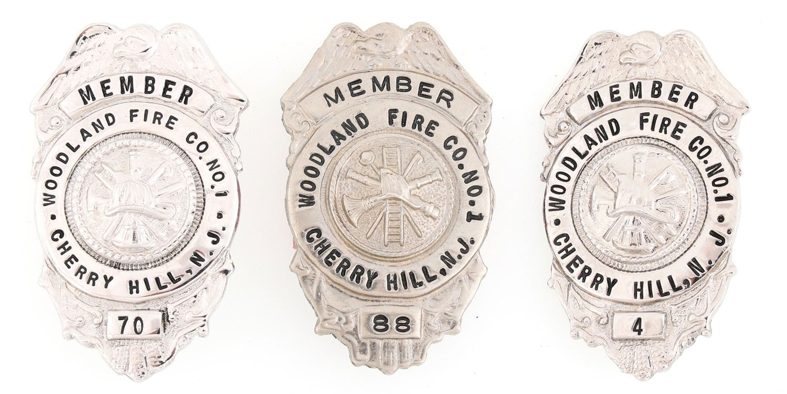 CHERRY HILL WOODLAND FIRE CO NO. 1 BADGES LOT OF THREE (1 of 2)