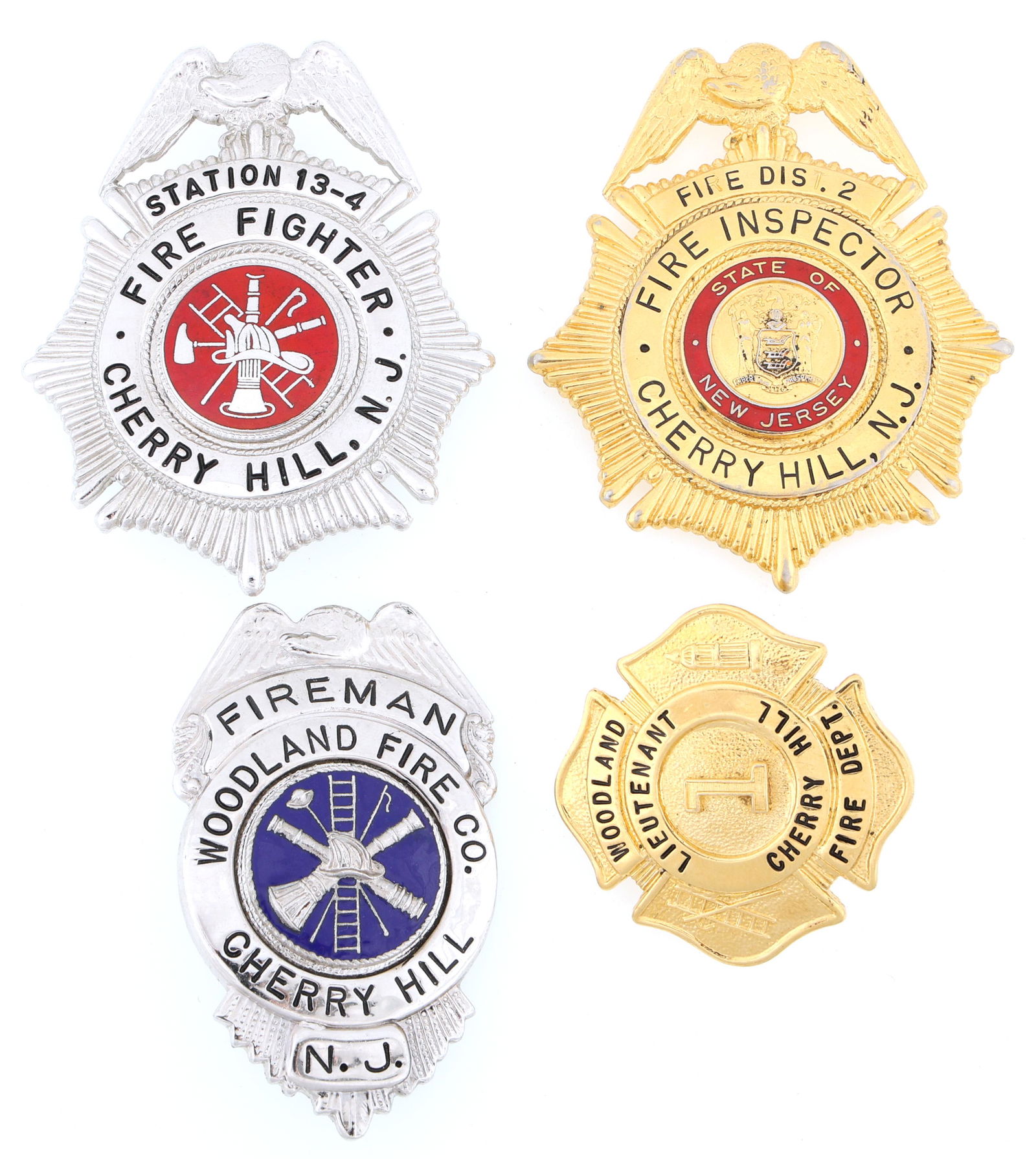CHERRY HILL NEW JERSEY FIRE BADGES LOT OF FOUR (1 of 2)