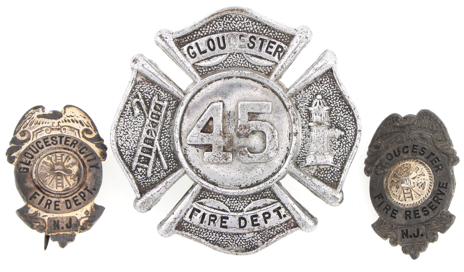 GLOUCESTER NEW JERSEY FIRE BADGES LOT OF THREE (1 of 2)