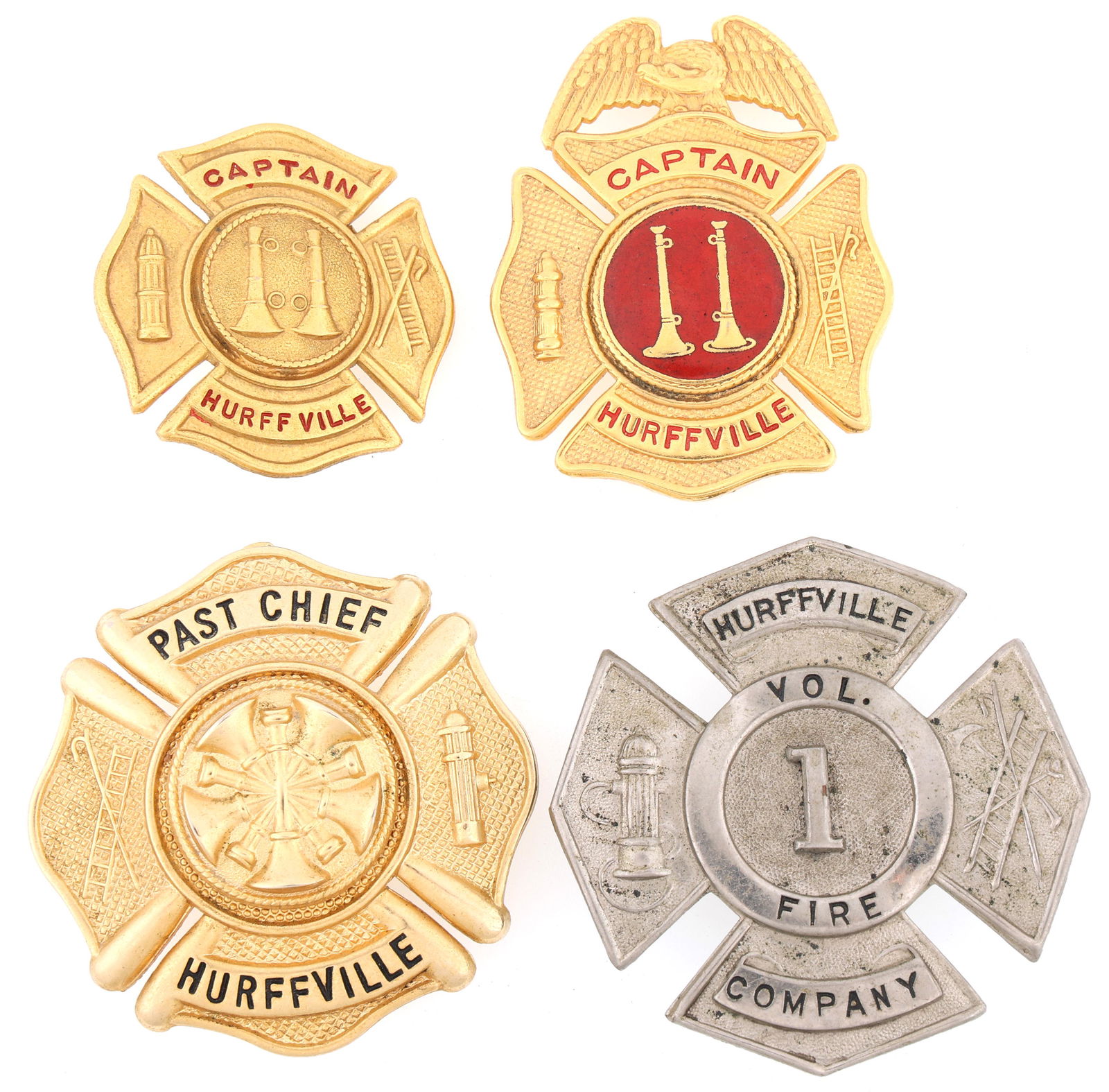 HURFFVILLE NEW JERSEY FIRE BADGES LOT OF FOUR (1 of 2)