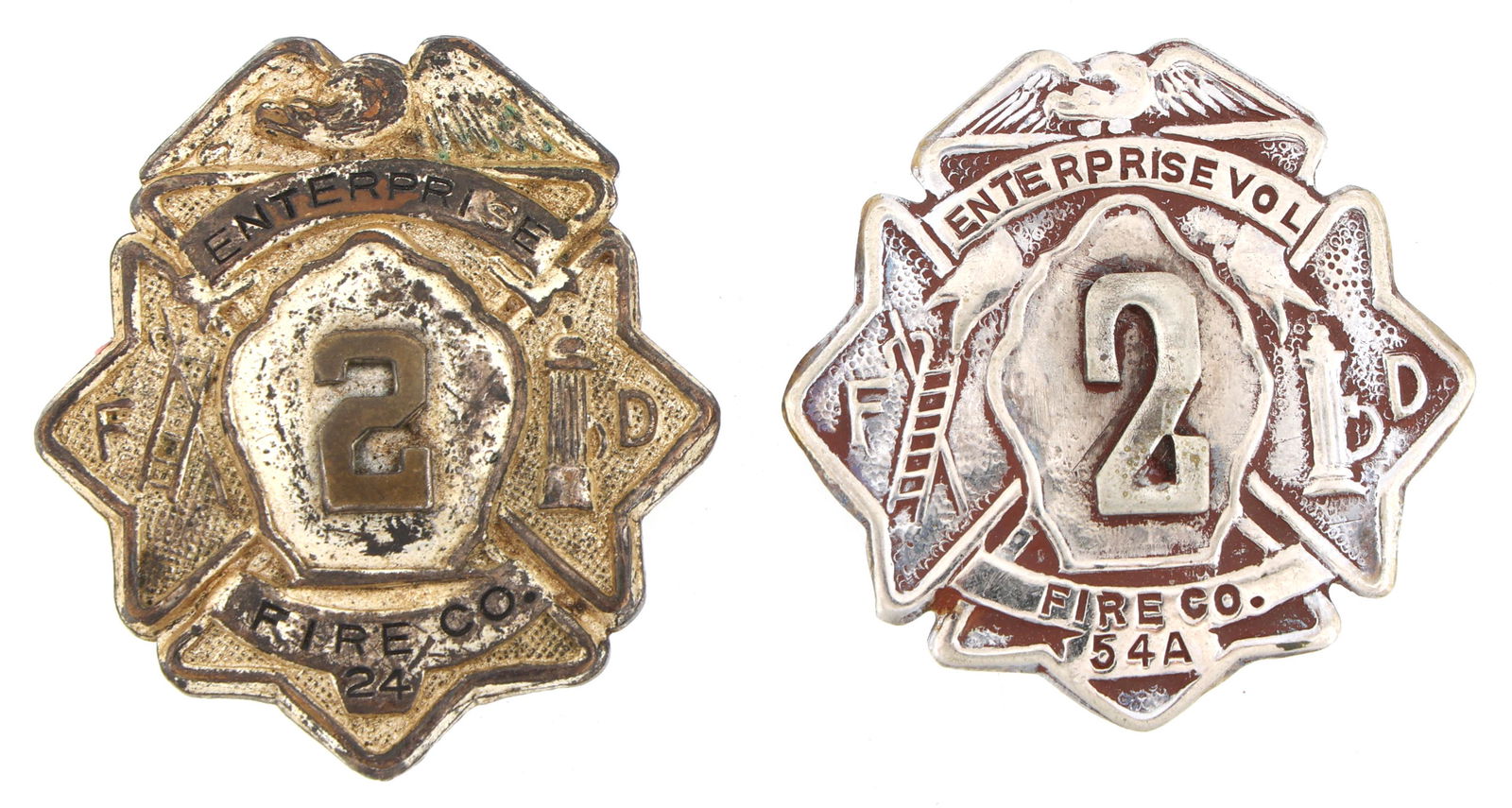 ENTERPRISE FIRE COMPANY NO. 2 BADGES LOT OF TWO (1 of 2)