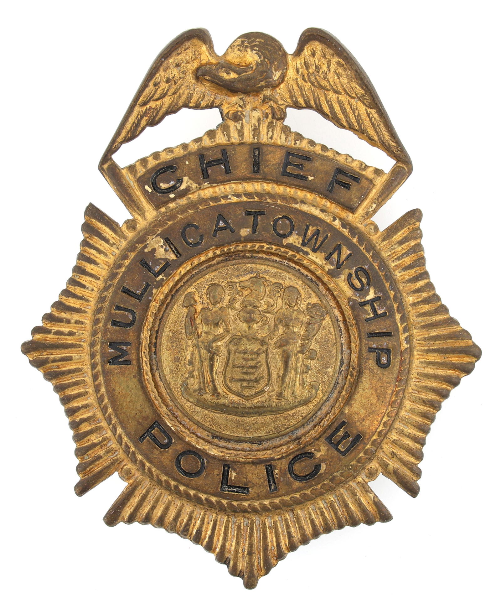 MULLICA TOWNSHIP NEW JERSEY POLICE CHIEF BADGE (1 of 2)