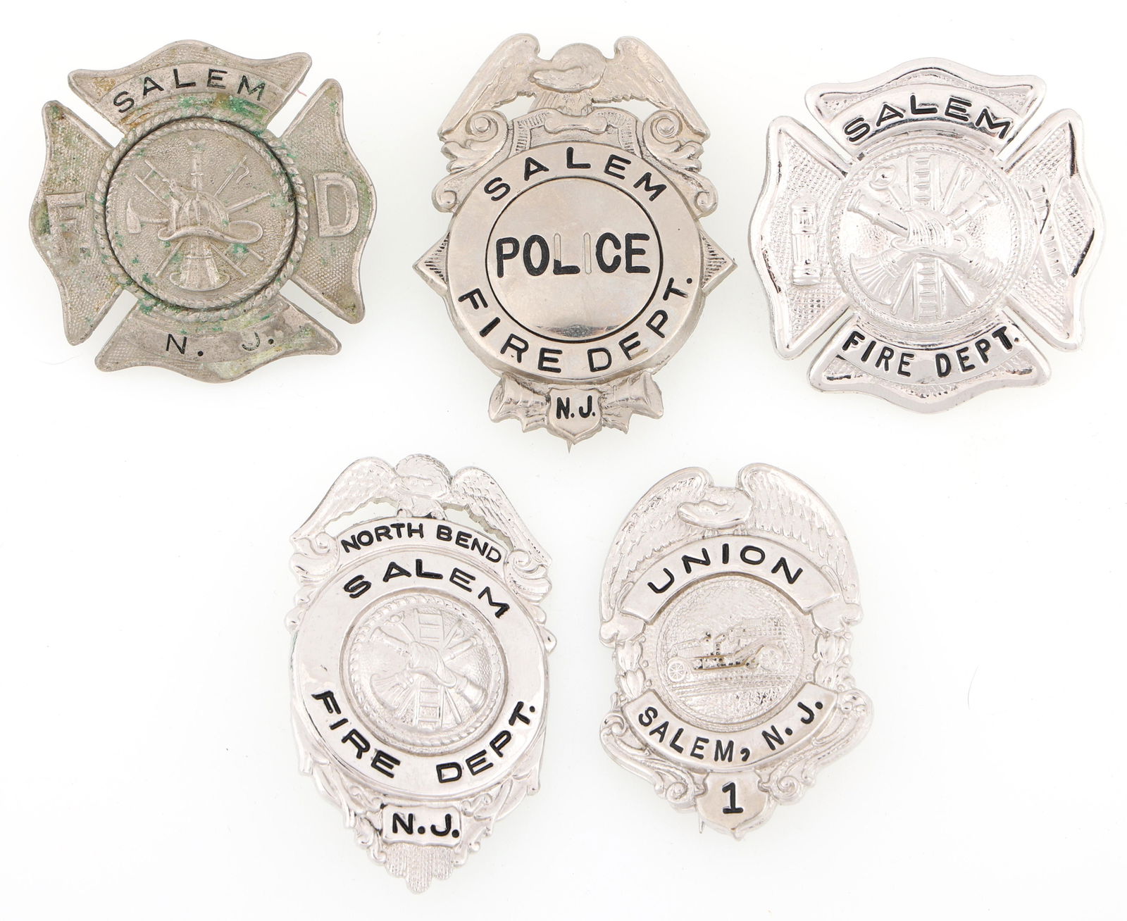 SALEM NEW JERSEY FIRE DEPARTMENT BADGES LOT OF FIVE (1 of 2)