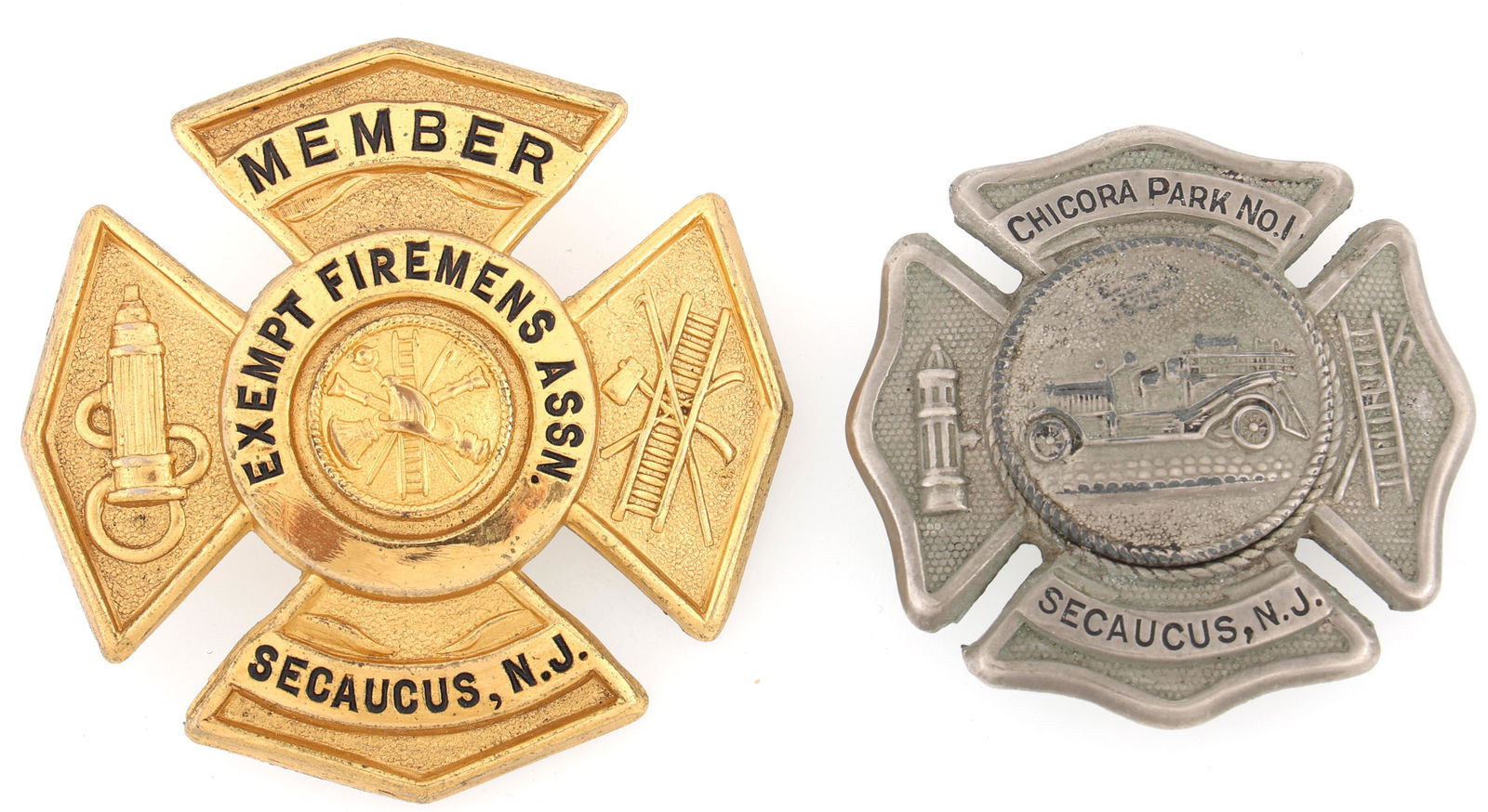 SECAUCUS NEW JERSEY FIRE BADGES LOT OF TWO (1 of 2)