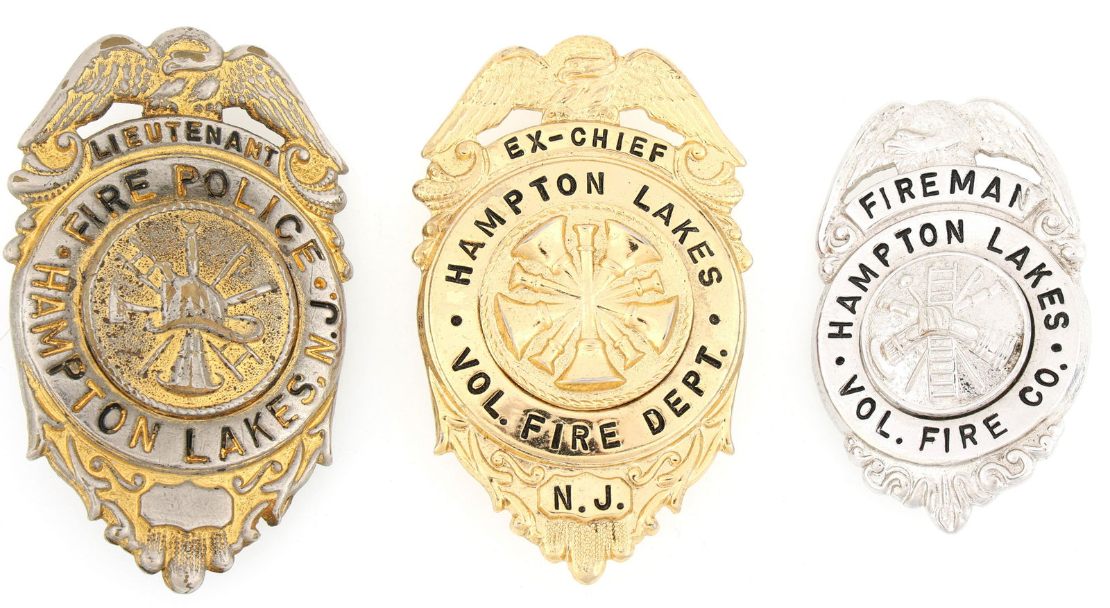 NEW JERSEY HAMPTON LAKES FIRE BADGES LOT OF THREE (1 of 2)