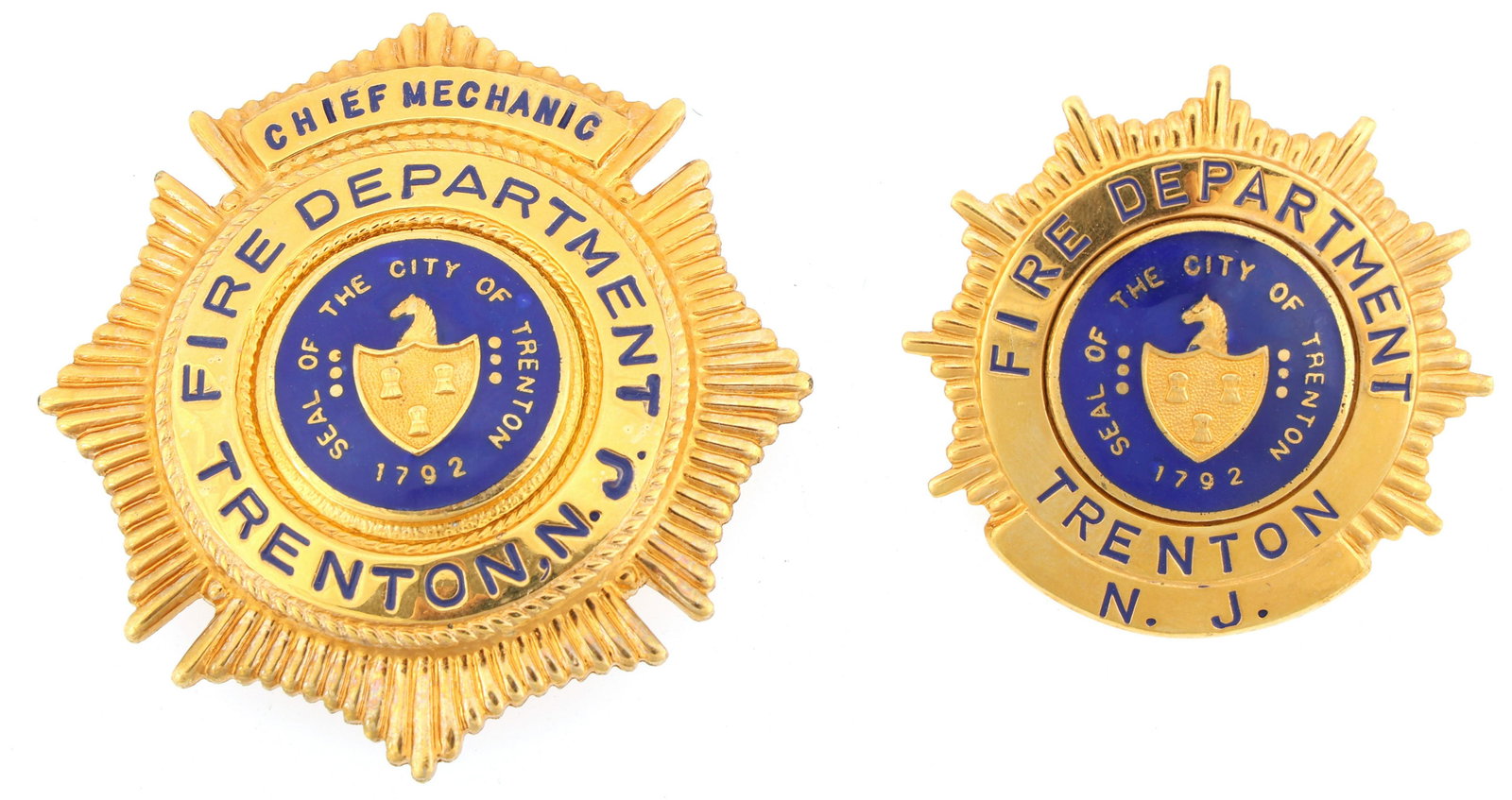 TRENTON NEW JERSEY FIRE DEPARTMENT BADGES LOT OF TWO (1 of 2)