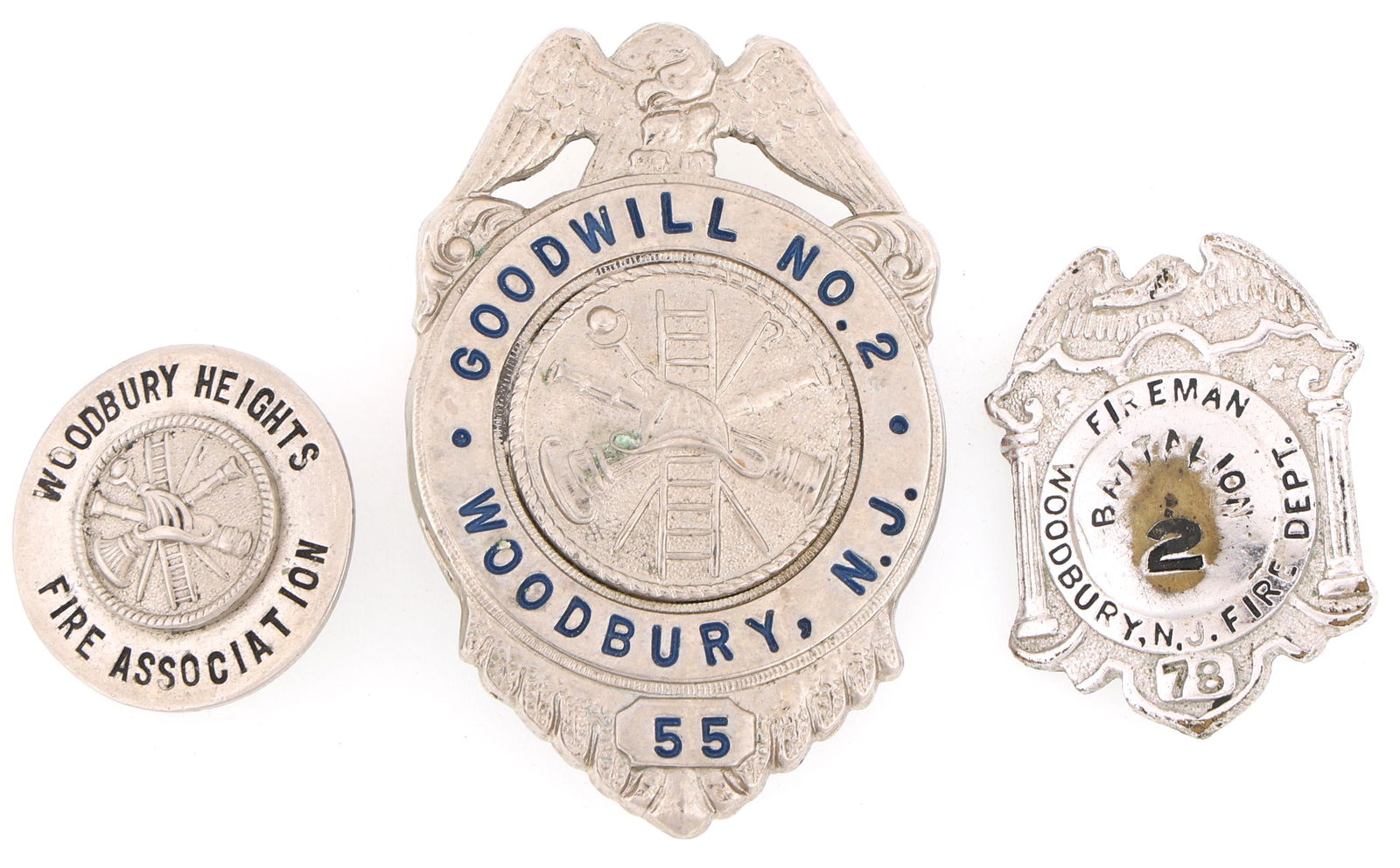 WOODBURY NEW JERSEY FIRE BADGES LOT OF THREE (1 of 2)