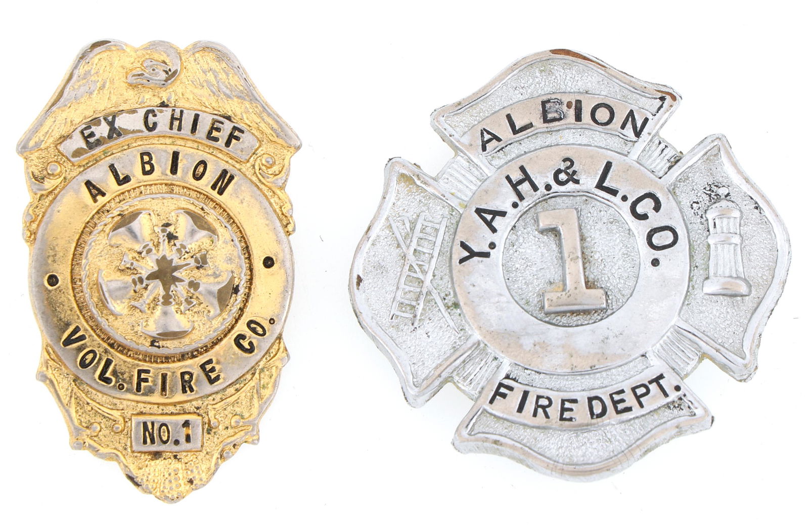 ALBION FIRE BADGES LOT OF TWO (1 of 2)