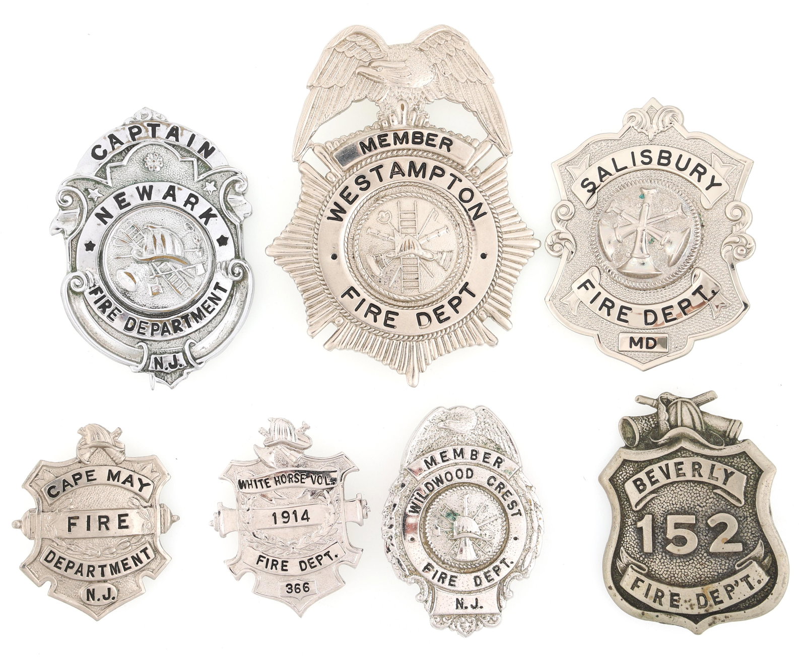 NEW JERSEY & MARYLAND FIRE DEPARTMENT BADGES LOT OF 7 (1 of 2)