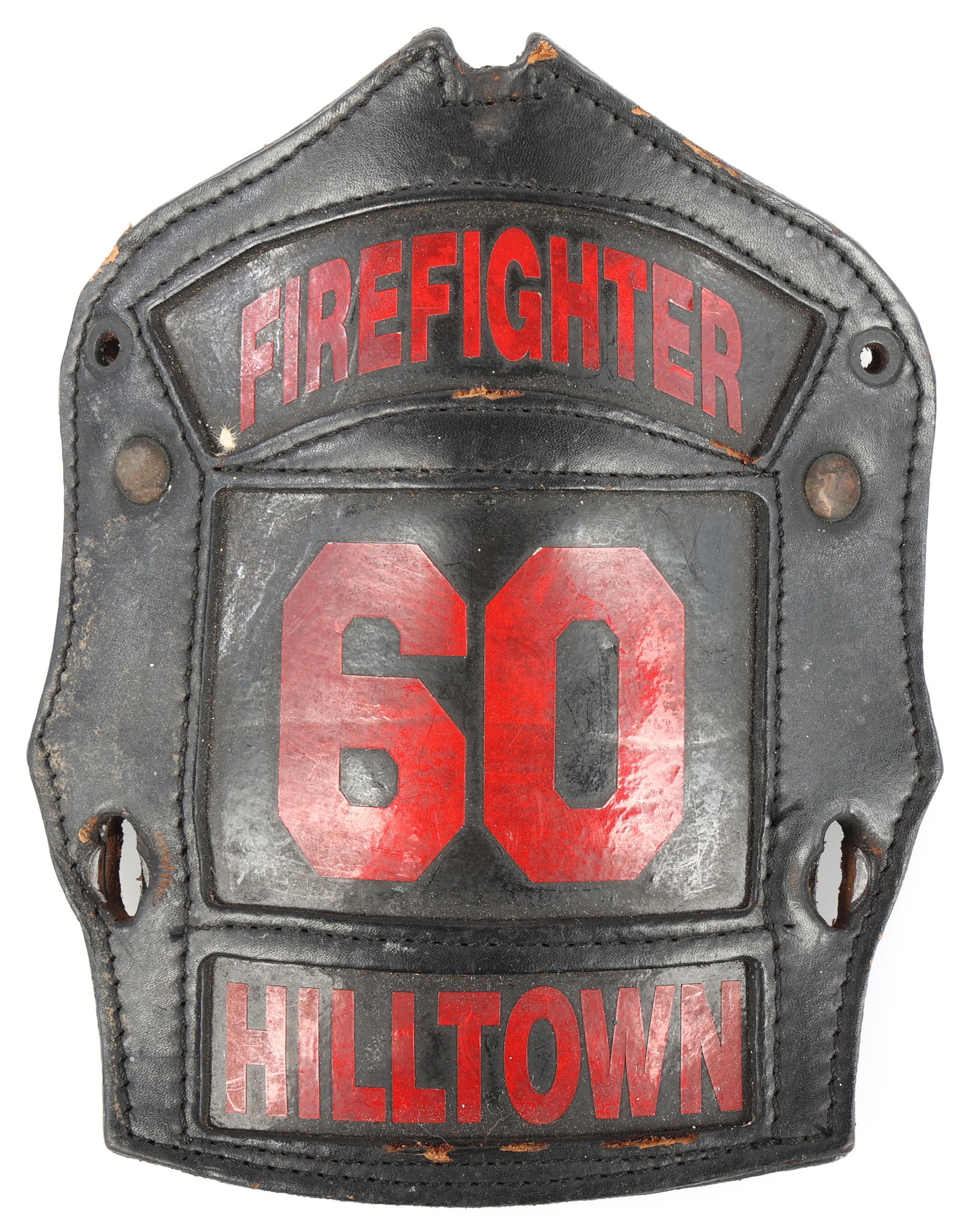 HILLTOWN FIREFIGHTER NO. 60 LEATHER FIRE HELMET FRONT (1 of 2)