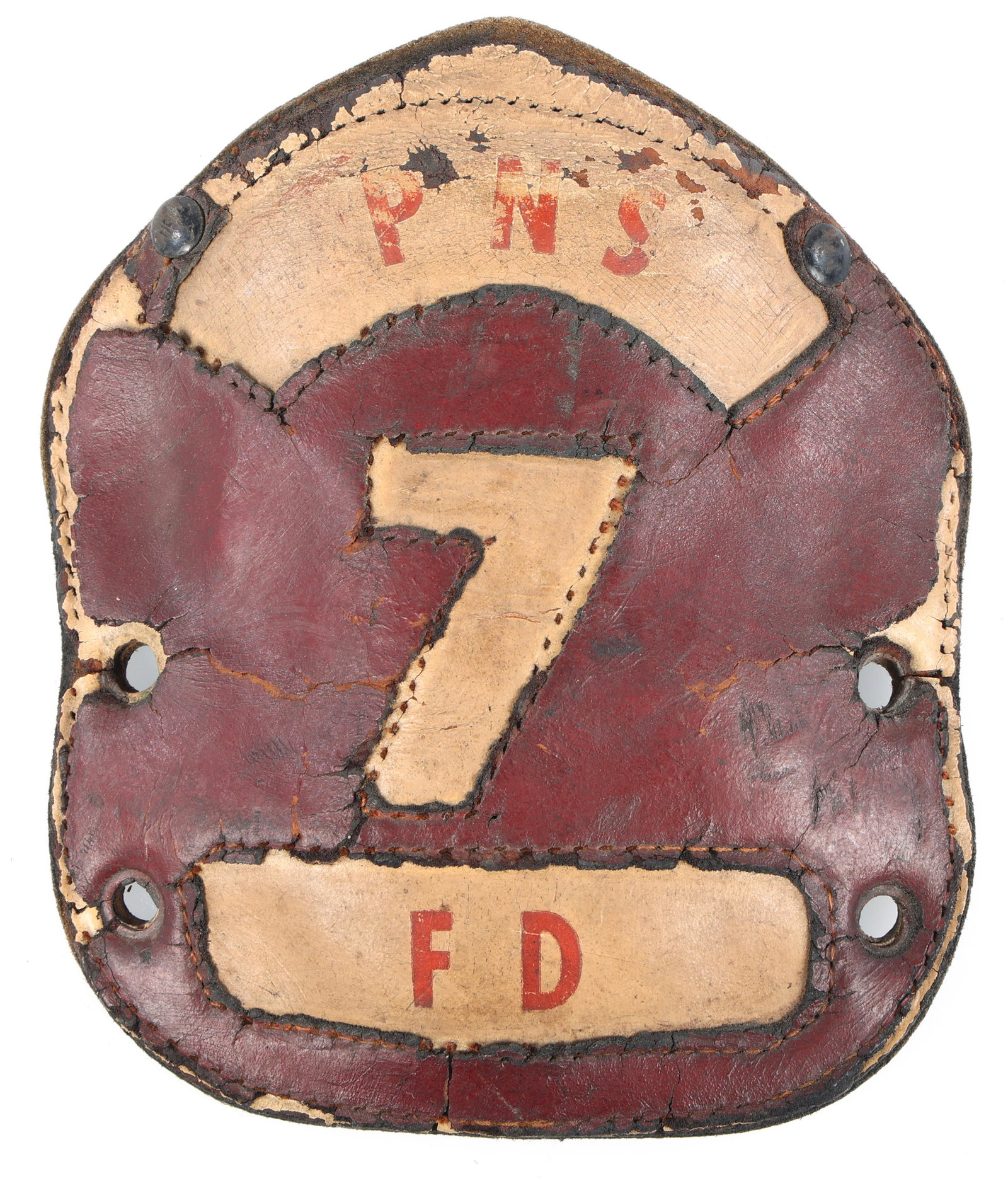 PNS FIRE DEPARTMENT LEATHER HELMET FRONT NO. 7 (1 of 3)