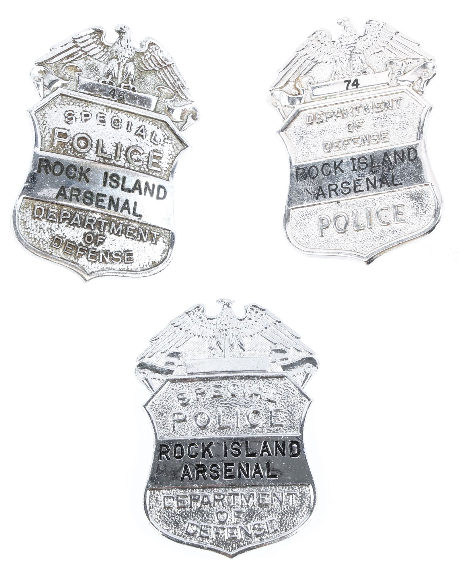 D.O.D. ROCK ISLAND ARSENAL POLICE BADGES LOT OF 3 (1 of 2)