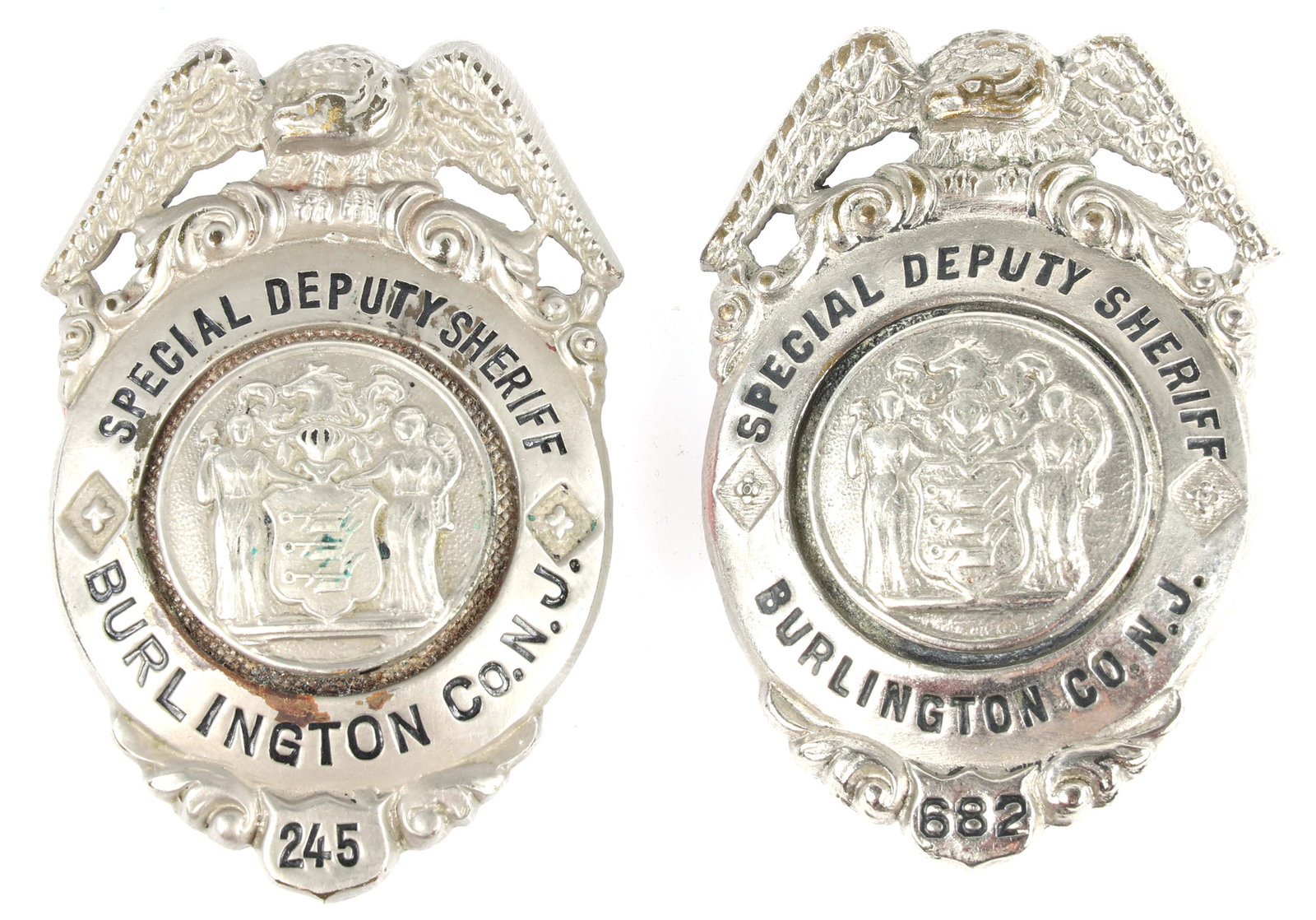 BURLINGTON CO NJ SPECIAL DEPUTY SHERIFF BADGES LOT OF 2 (1 of 2)