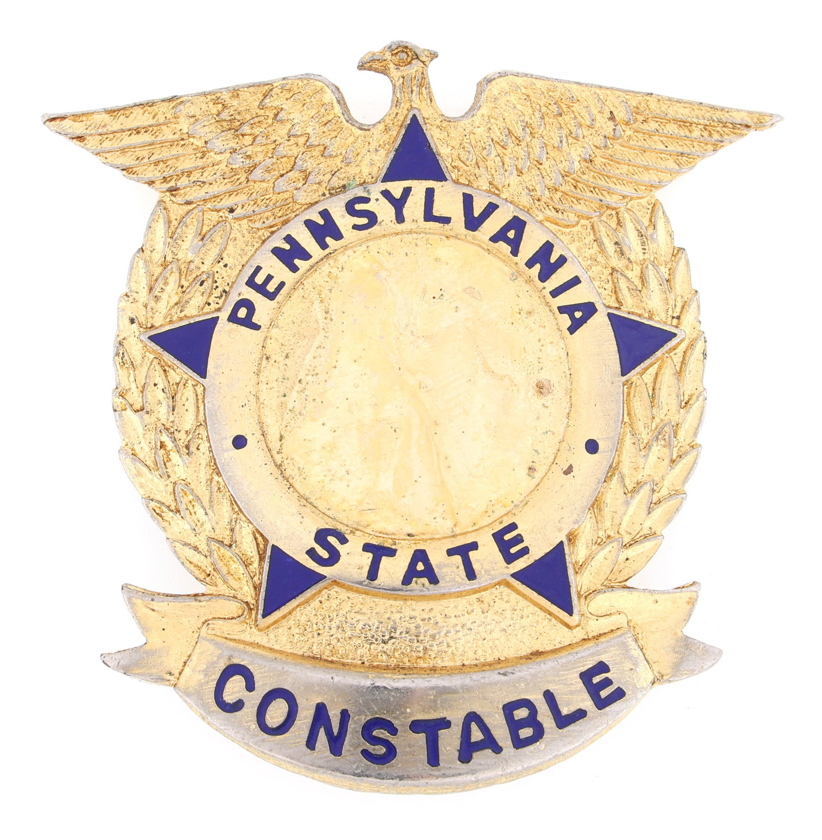 PENNSYLVANIA STATE CONSTABLE BADGE: PENNSYLVANIA STATE CONSTABLE BADGE Obsolete Pennsylvania State Constable badge. Unmarked. Measurements: 2.25 x 2.25