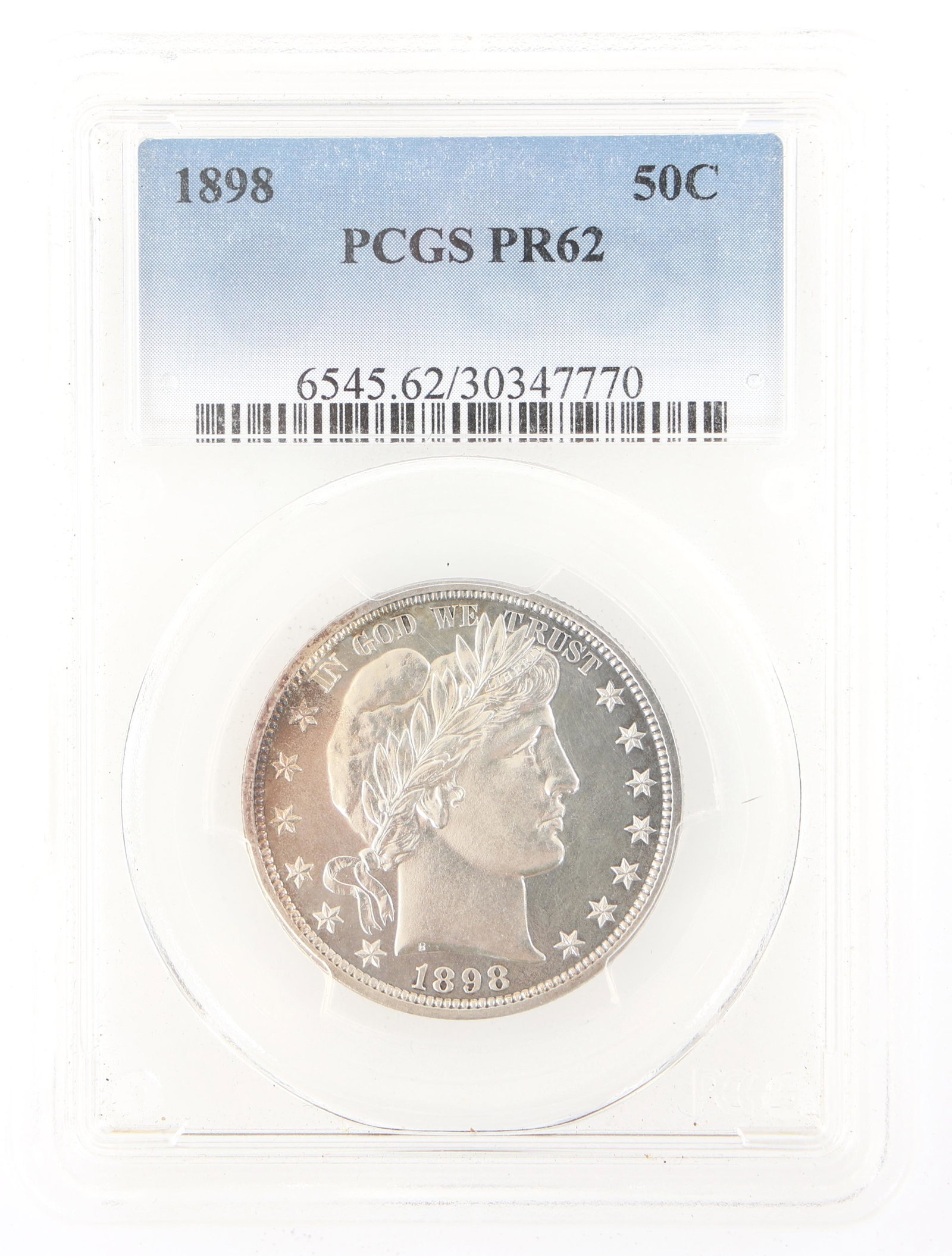 1898 US SILVER BARBER HALF DOLLAR COIN PCGS GRADED PR62 (1 of 2)