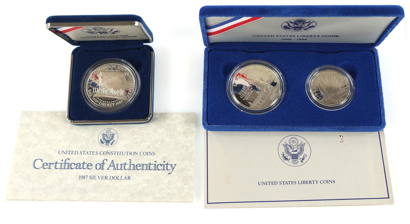 1986 1987 US COMMEM SILVER LIBERTY & CONSTITUTION COINS (1 of 5)