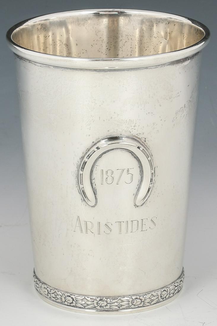 STERLING SILVER 1875 KENTUCKY DERBY MINT JULEP CUP: STERLING SILVER 1875 KENTUCKY DERBY MINT JULEP CUP Sterling silver Kentucky Derby 1875 Mint Julep cup. Marked BWK on underside. Personally inscribed with " To Mr. and Mrs. M. Niel