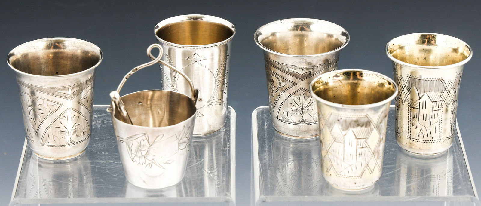 19th C. RUSSIAN 84 SILVER VODKA CUPS & TEA STRAINER (1 of 8)