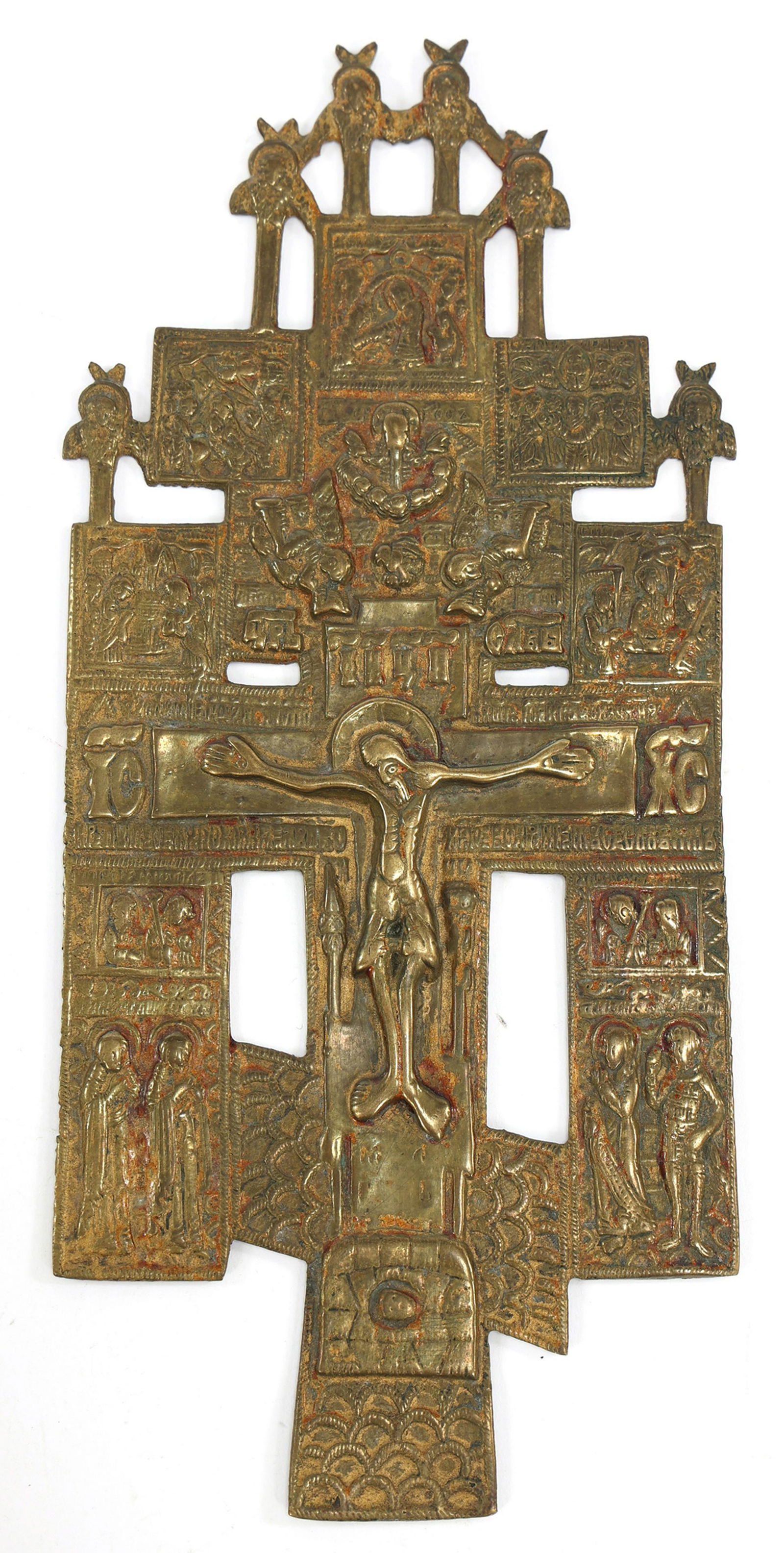 19th C. RUSSIAN ORTHODOX BRASS GREAT FEASTS CRUCIFIX (1 of 4)