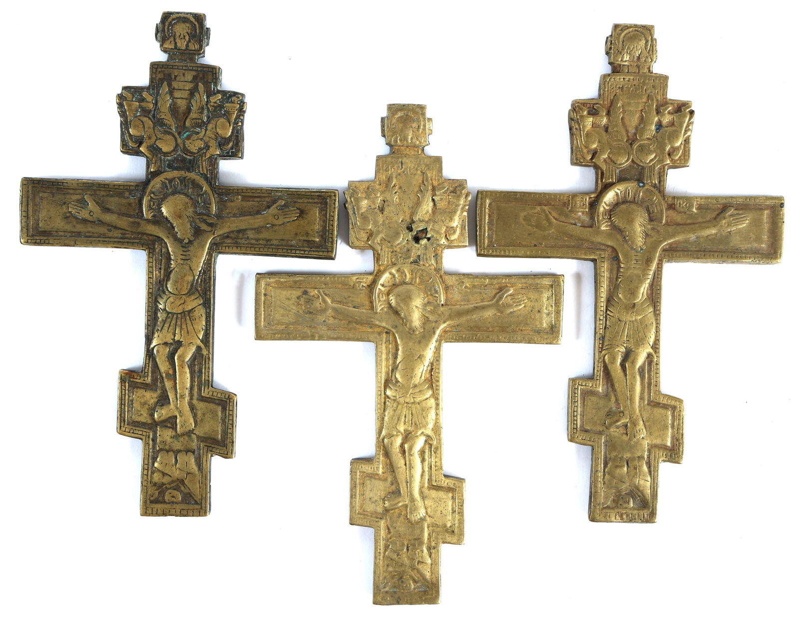 19th C. RUSSIAN ORTHODOX BRASS CRUCIFIXES (1 of 7)