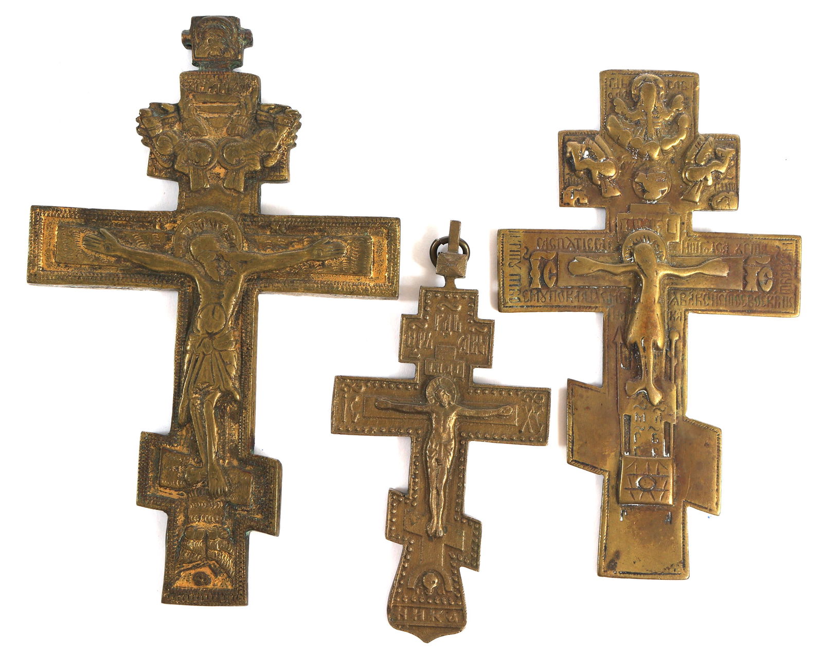 19th C. RUSSIAN ORTHODOX BRASS CRUCIFIXES (1 of 7)