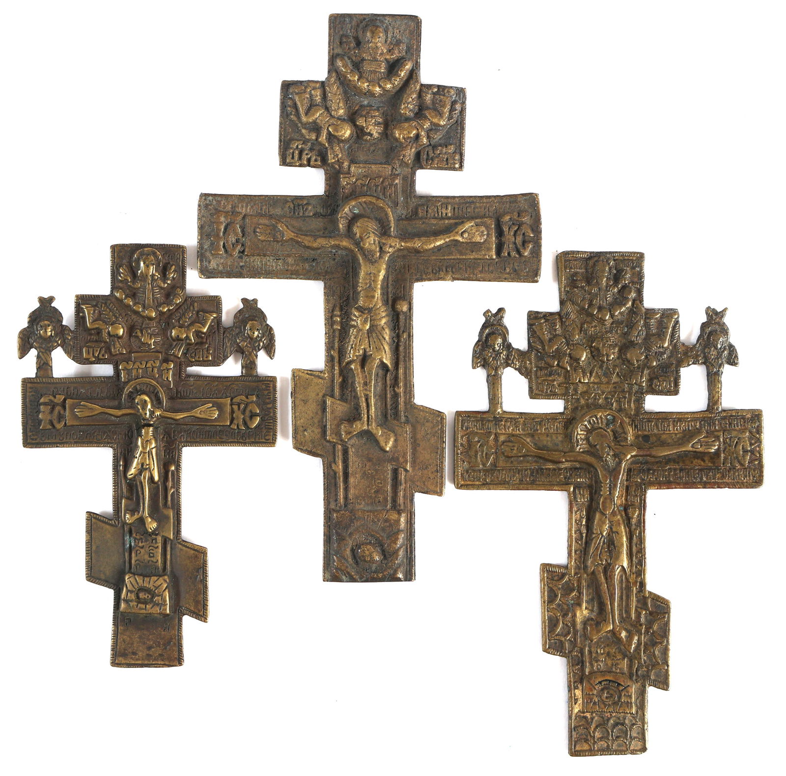 19th C. RUSSIAN ORTHODOX BRASS CRUCIFIXES (1 of 7)