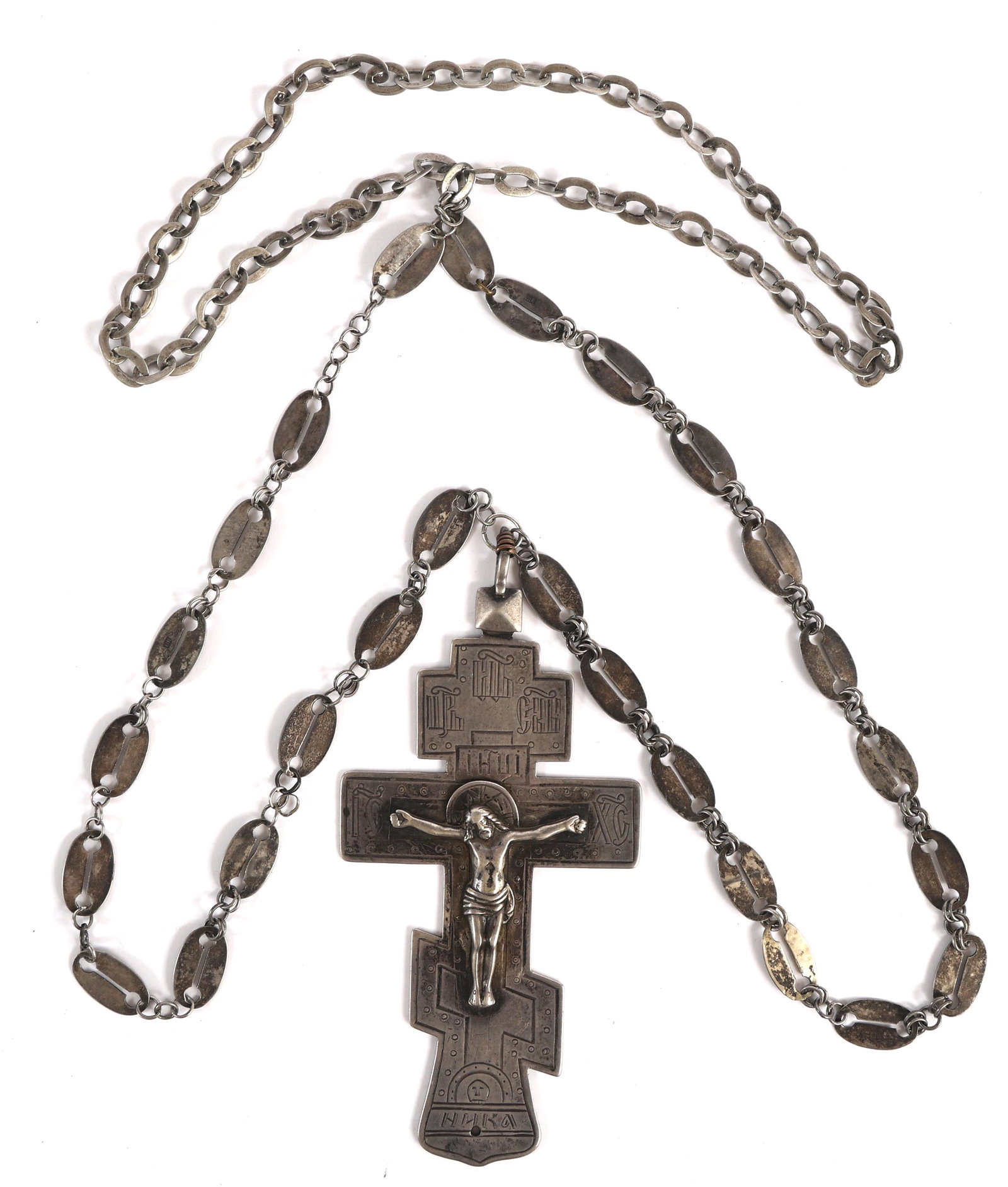19th C. RUSSIAN ORTHODOX 84 SILVER PECTORAL CRUCIFIX (1 of 5)