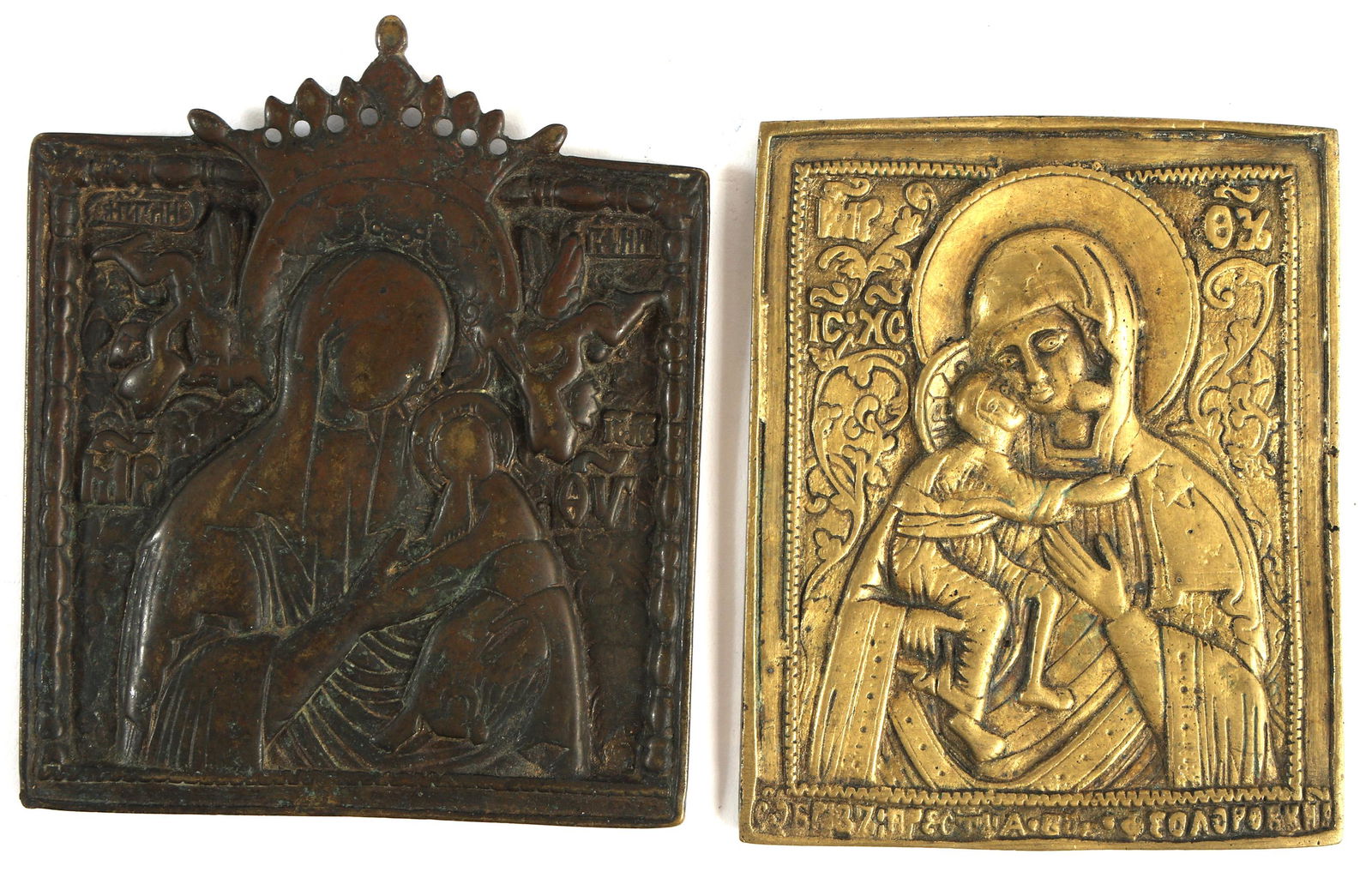 19th C. RUSSIAN ORTHODOX BRASS ICONS FEODOROVSKAYA (1 of 5)