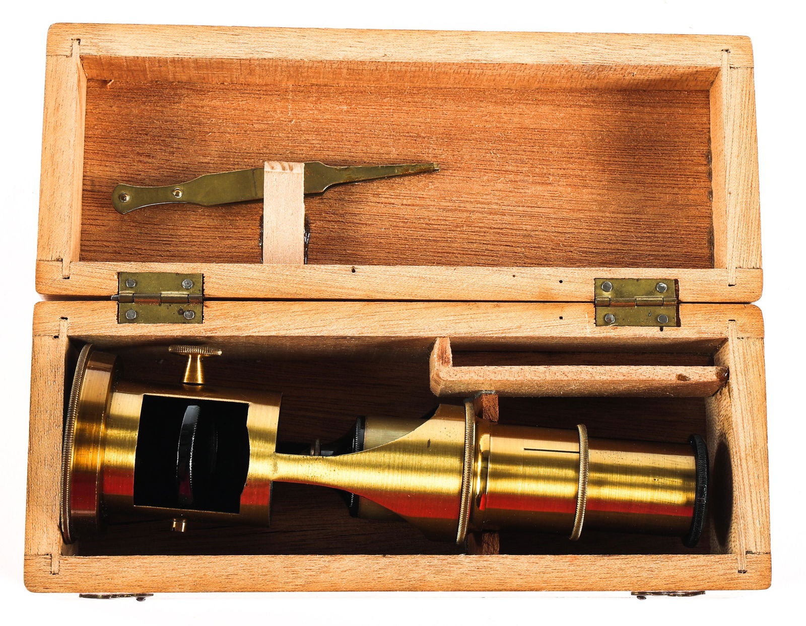 BRASS BARREL FIELD MICROSCOPE WITH WOODEN BOX (1 of 5)