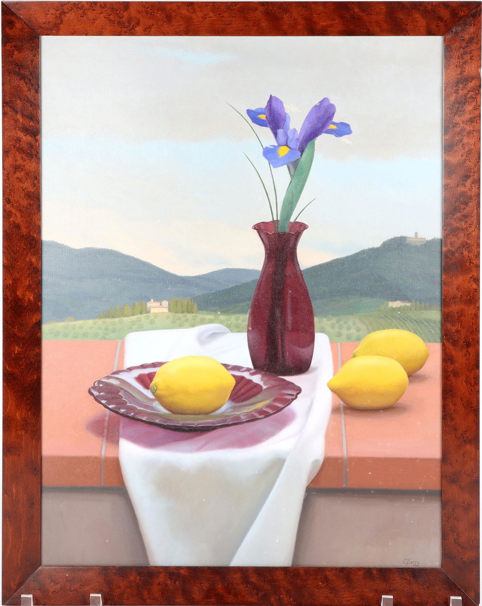 COLIN BERRY OIL ON CANVAS IRIS & LEMON STILL LIFE (1 of 4)