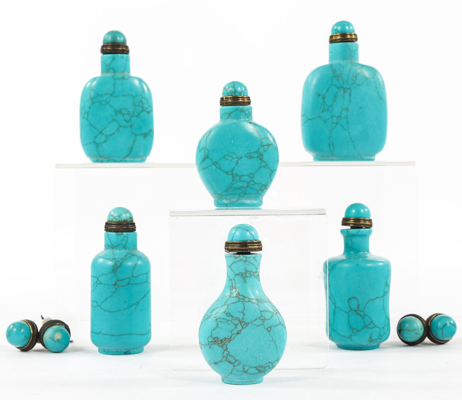 CARVED HOWLITE SNUFF BOTTLES - LOT OF 6 (1 of 2)